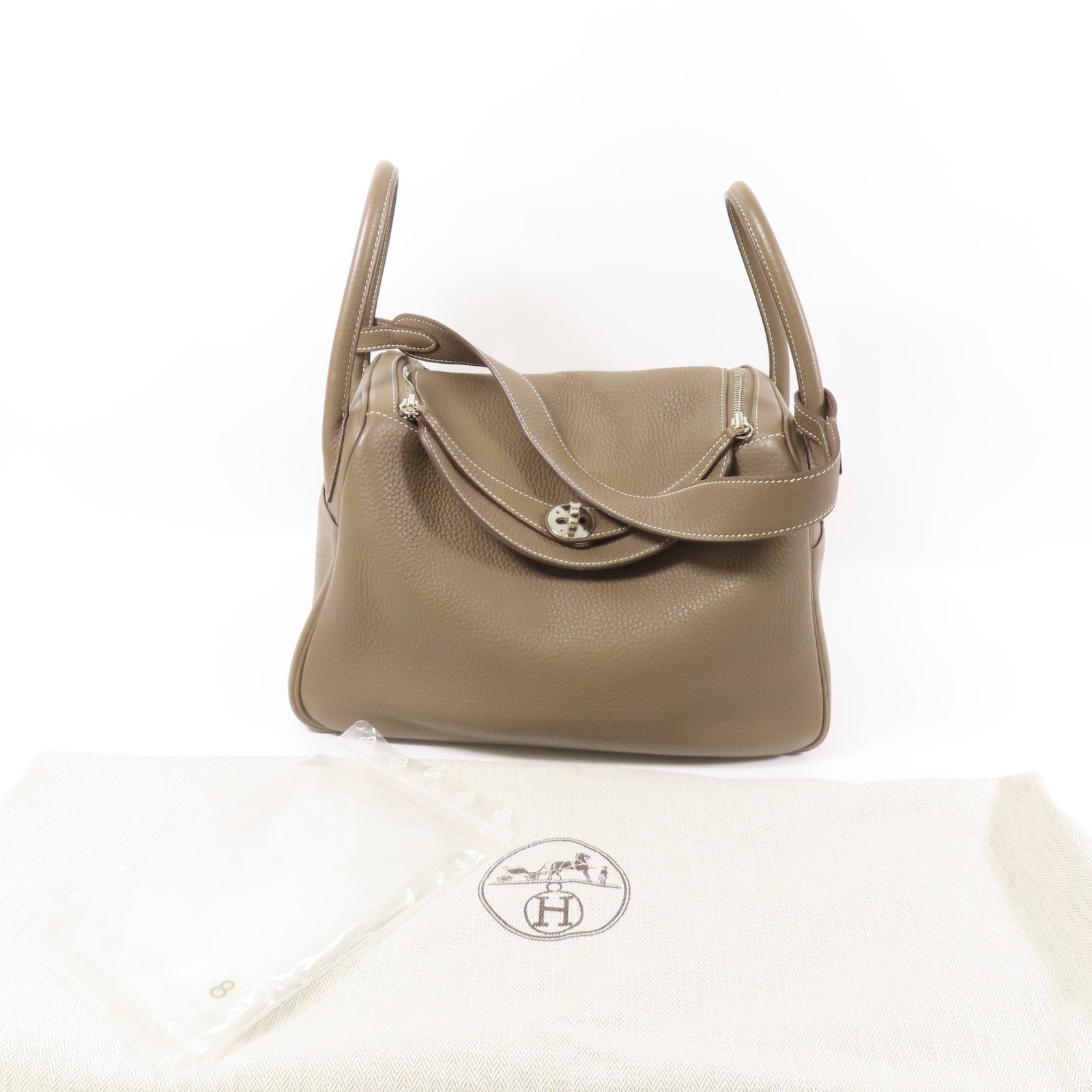 HERMES Clemence皮革Lindy 30銀扣手挽肩背兩用袋Etoupe