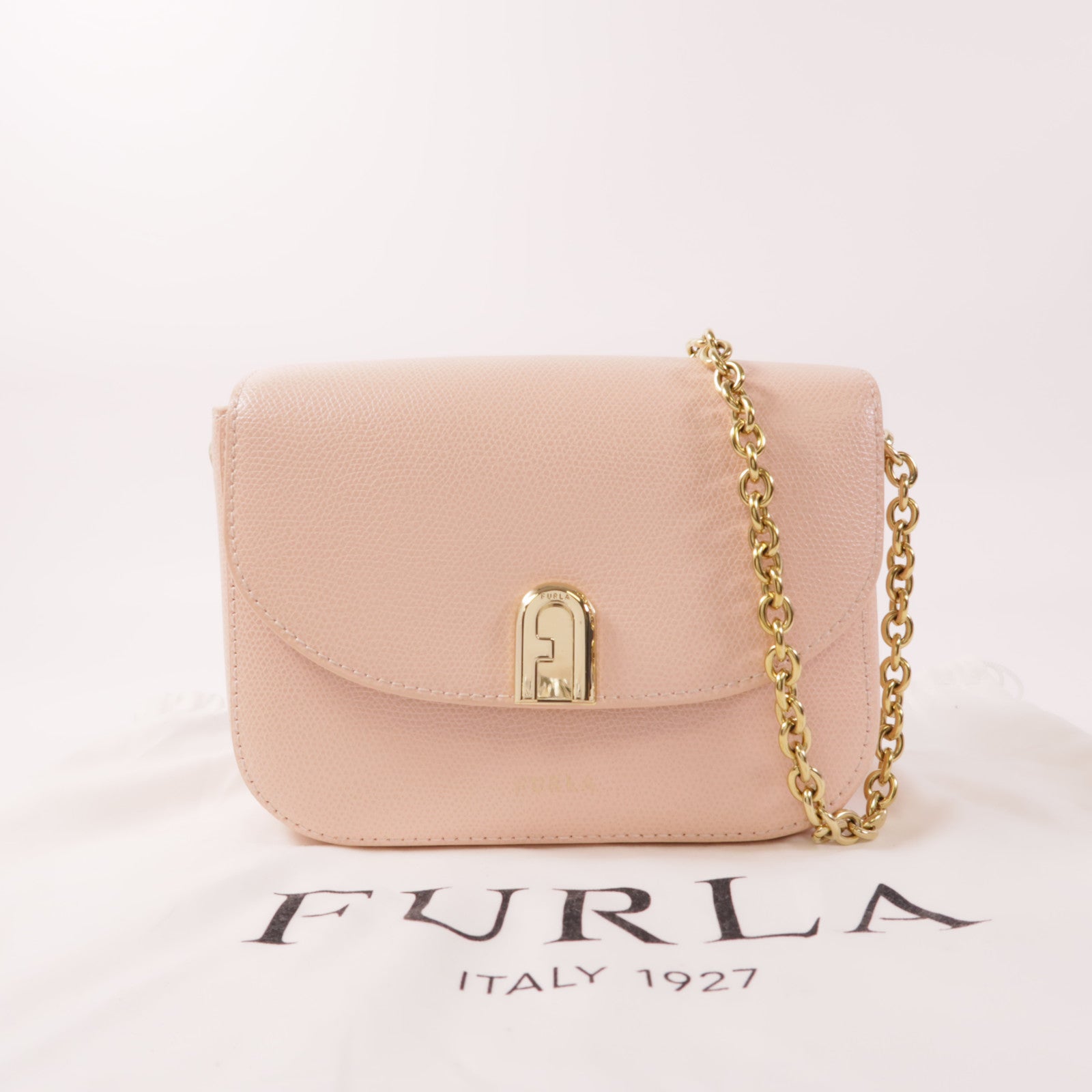 Furla 牛皮皮革Chain Shoulder金扣鏈帶肩背袋