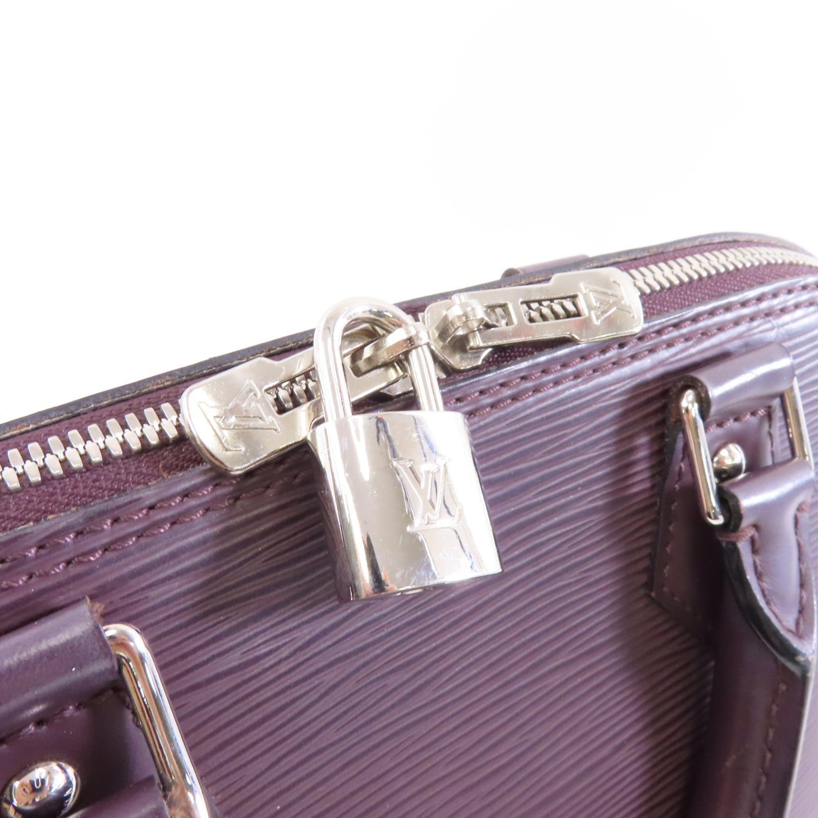 LOUIS VUITTON Epi Alma PM銀扣手挽袋紫色