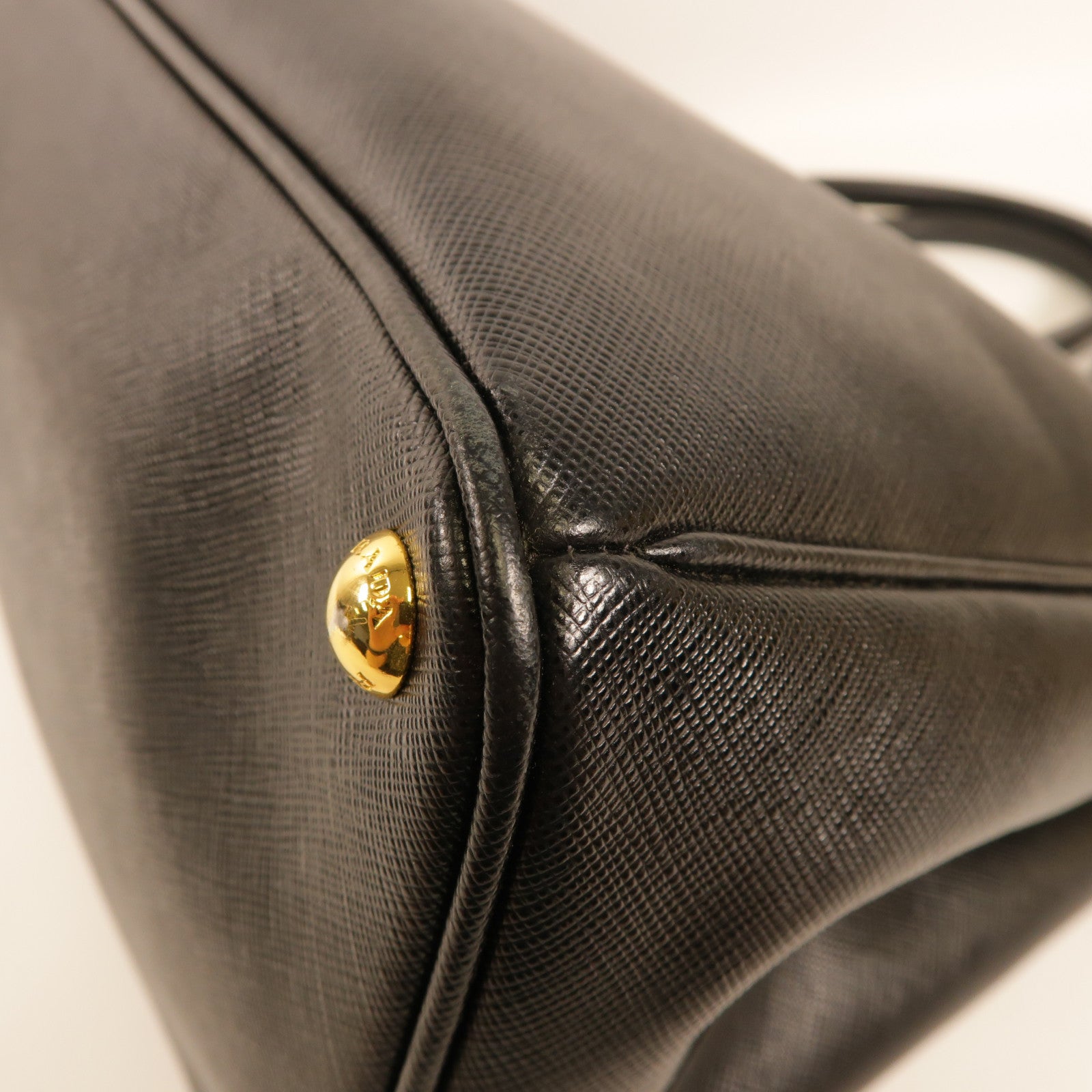 PRADA GHW Saffiano Large Hand Bag Calfskin Leather Black