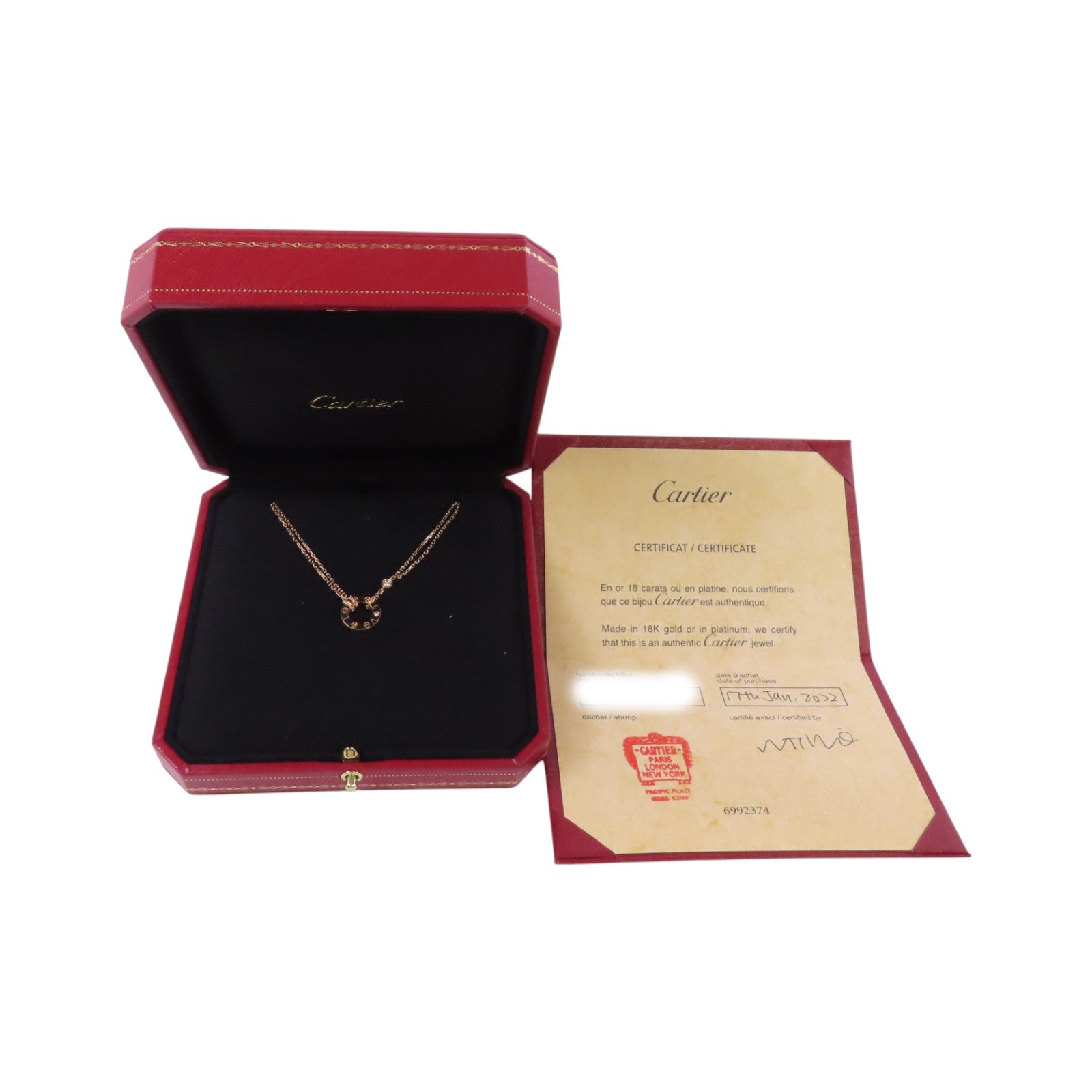 CARTIER 18K玫瑰金Love Diamond Necklace金扣鑽石項鏈