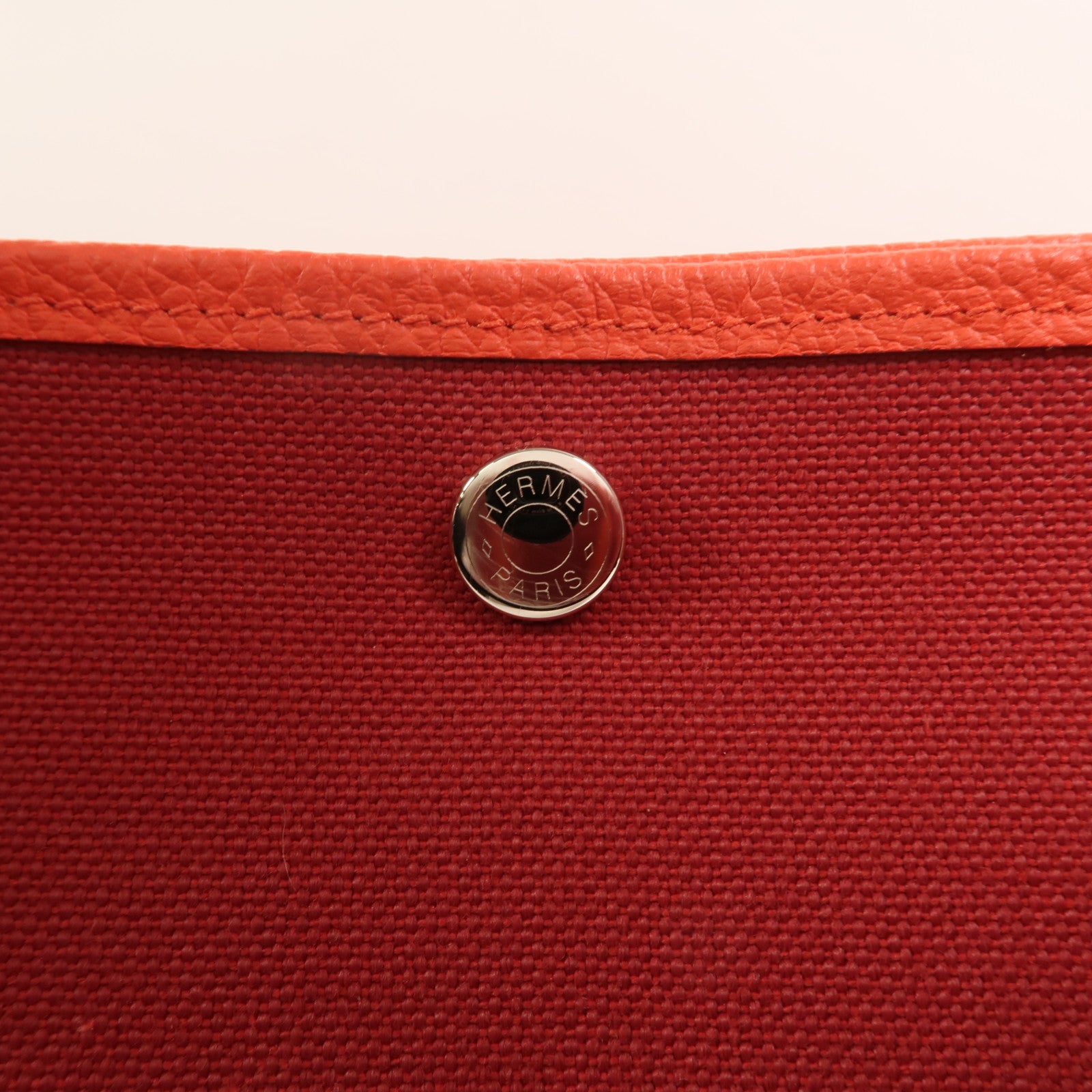 HERMES 【激減優惠】帆布GardenParty PM銀扣手挽袋Rouge Tomate/Capucin