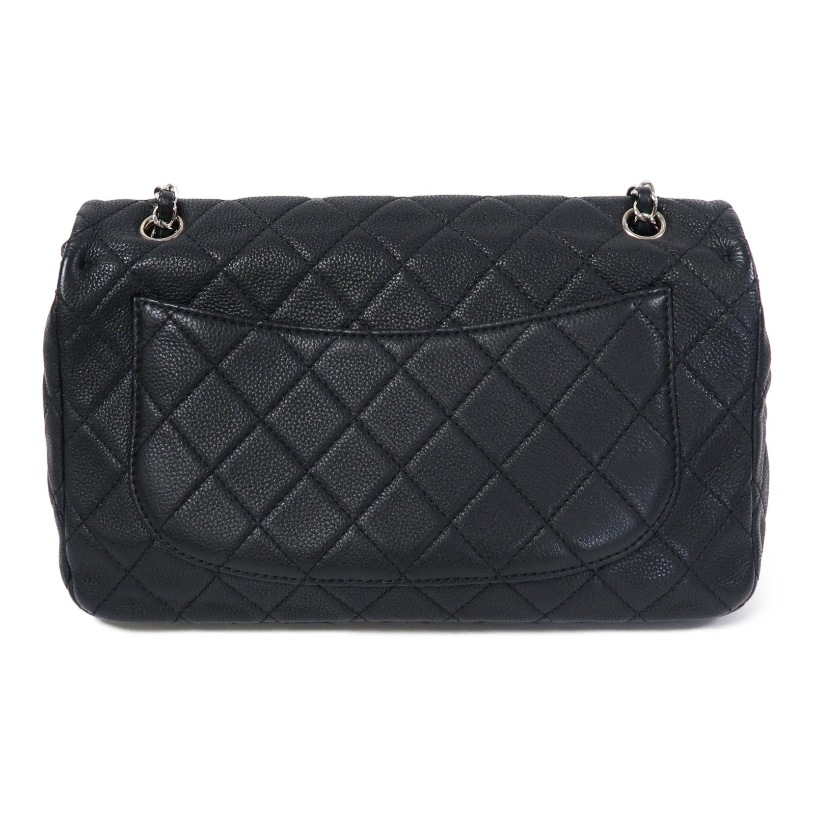 CHANEL 菱格Caviar皮革Chain Shoulder銀扣鏈帶肩背袋黑色