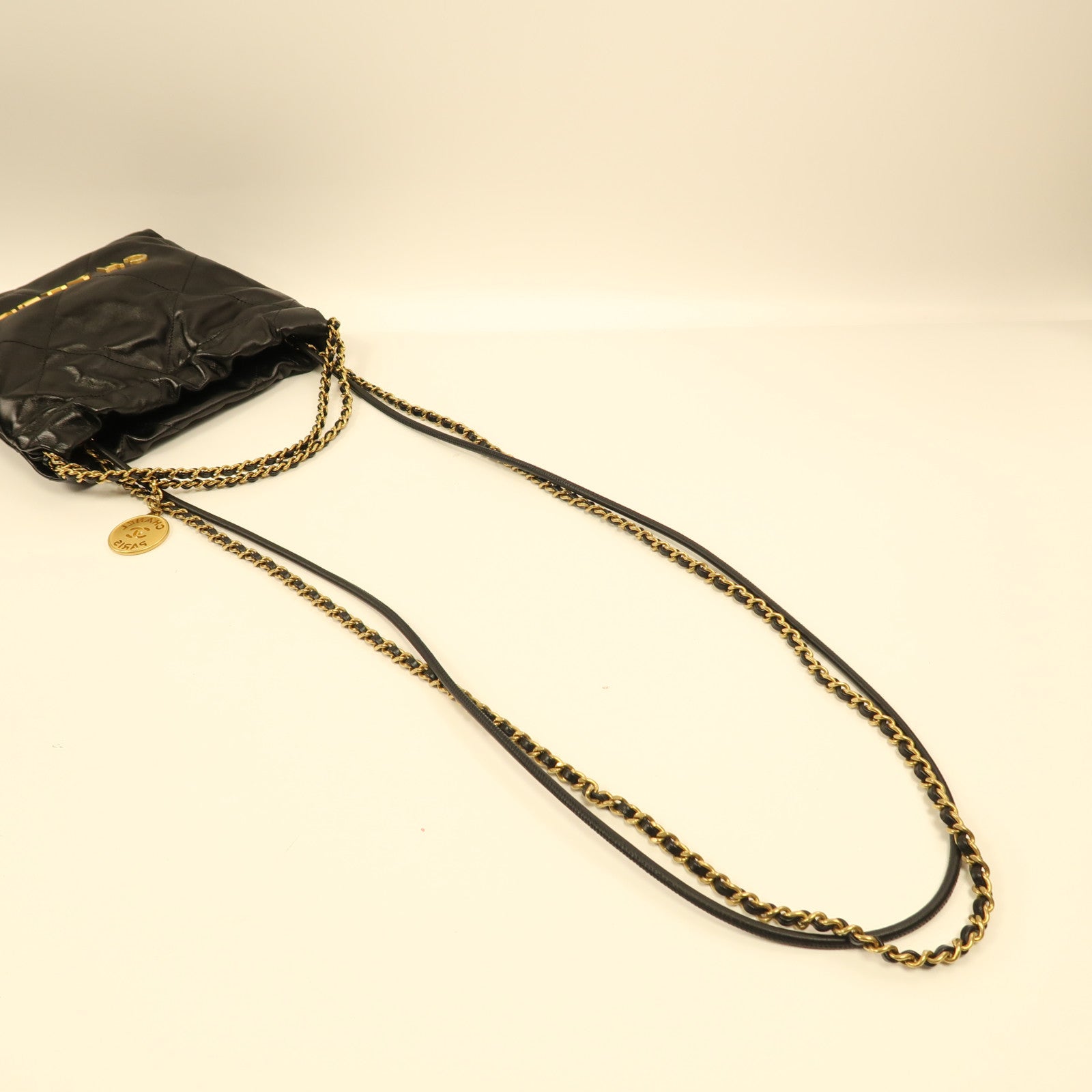 CHANEL CC GHW C22 Mini 2 Way Shoulder Bag Handbag Calfskin Leather Black