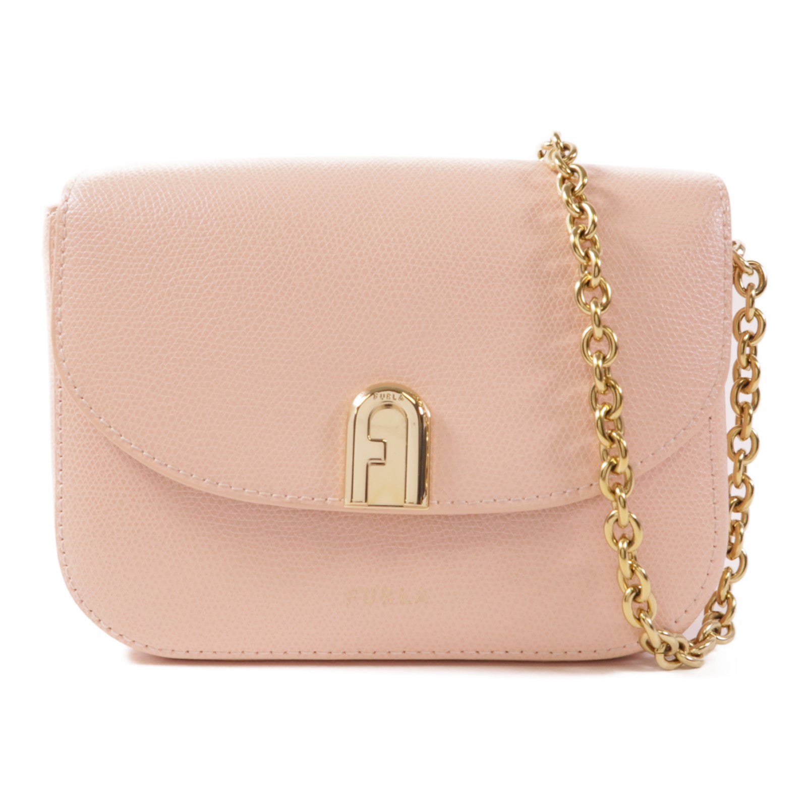 Furla 牛皮皮革Chain Shoulder金扣鏈帶肩背袋