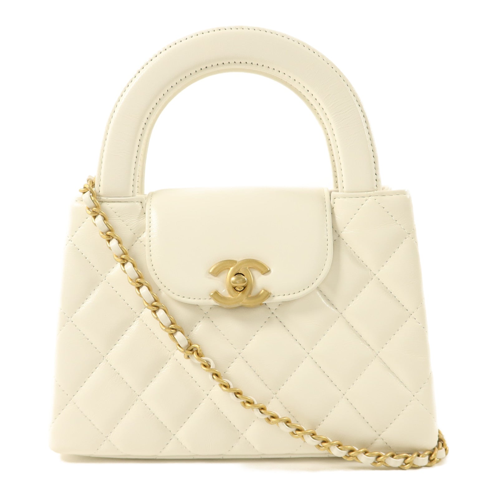 CHANEL 牛皮皮革Kelly Bag金扣鏈帶手挽肩背兩用袋