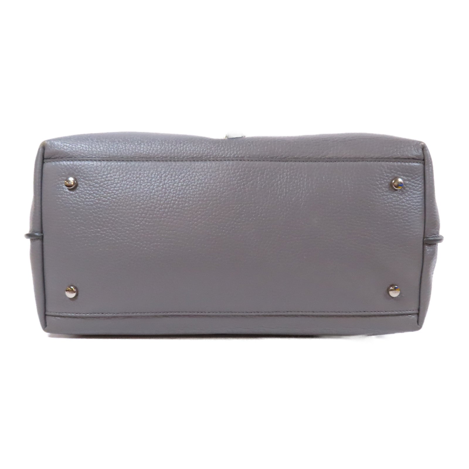 TOD'S 牛皮皮革Tote Bag銀扣肩背袋灰色