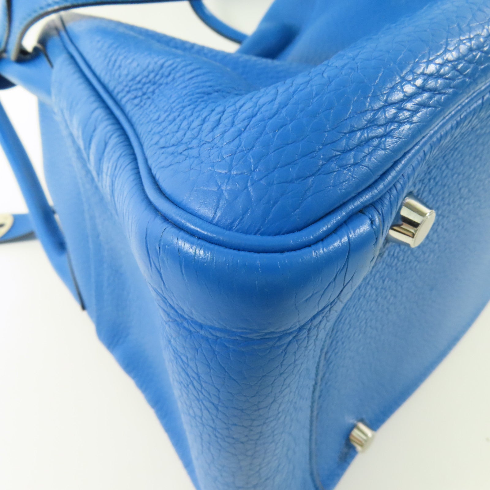 HERMES Clemence皮革Lindy 30銀扣手挽肩背兩用袋B3 Blue Zanzibar