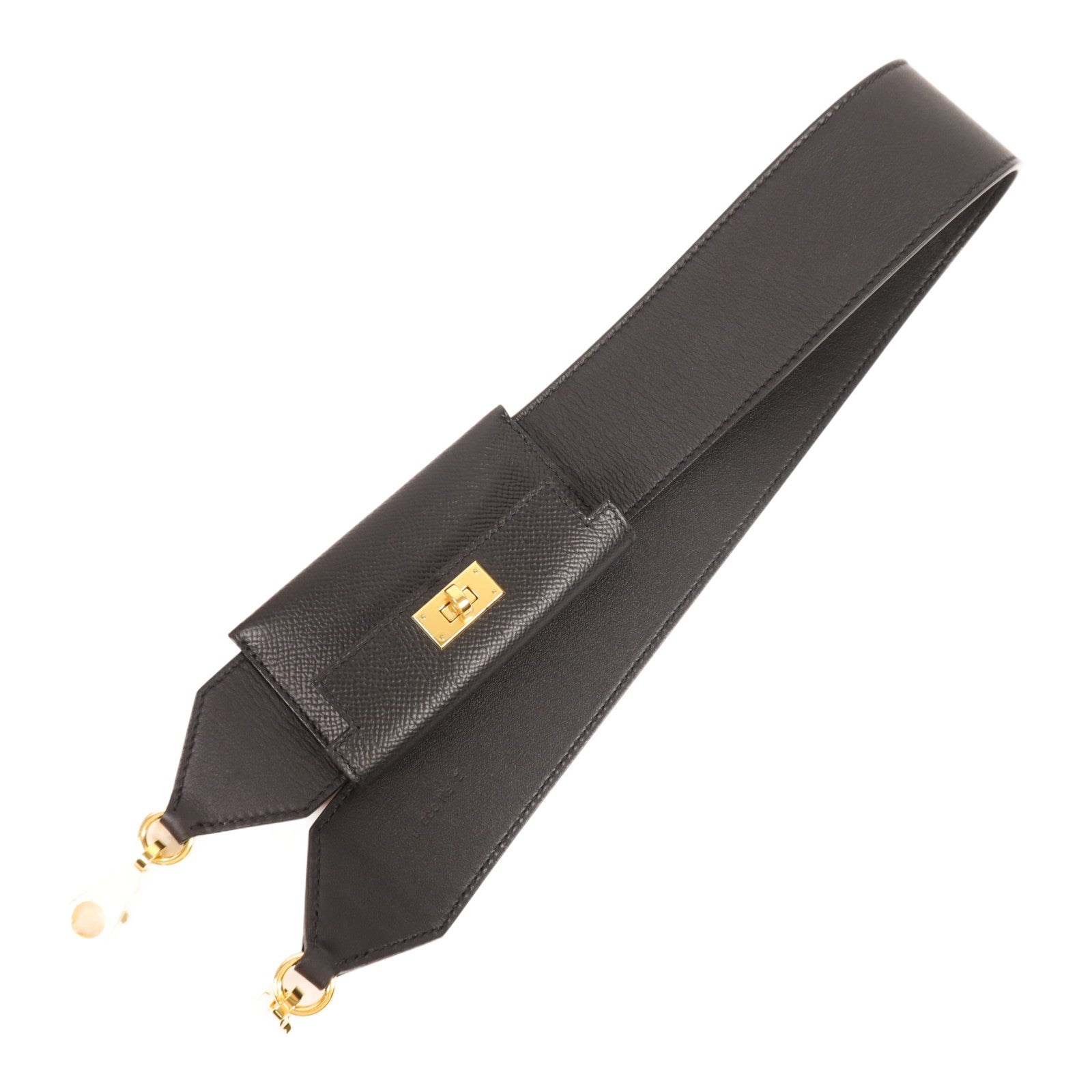 HERMES 【激減優惠】Epsom/Swift皮革Kelly Pocket Strap金扣肩帶Noir