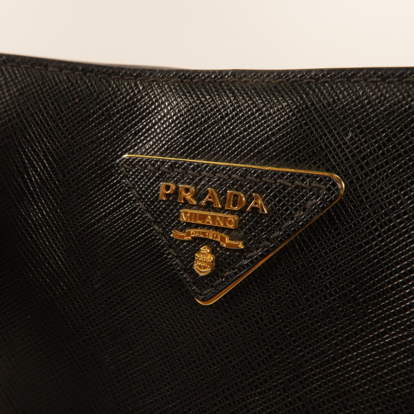 PRADA GHW Saffiano Large Hand Bag Calfskin Leather Black