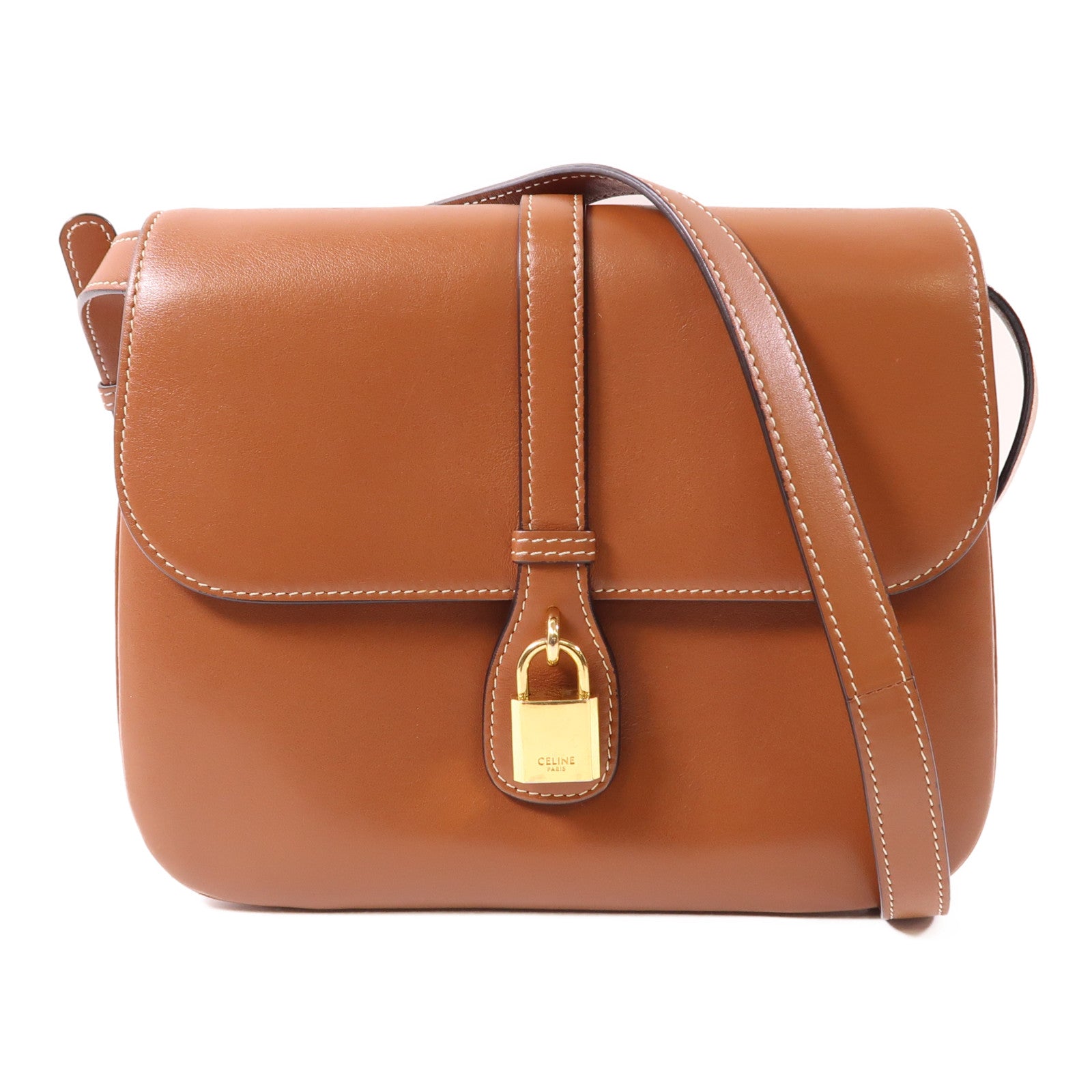 CELINE 牛皮皮革Medium Tabou金扣肩背袋啡色