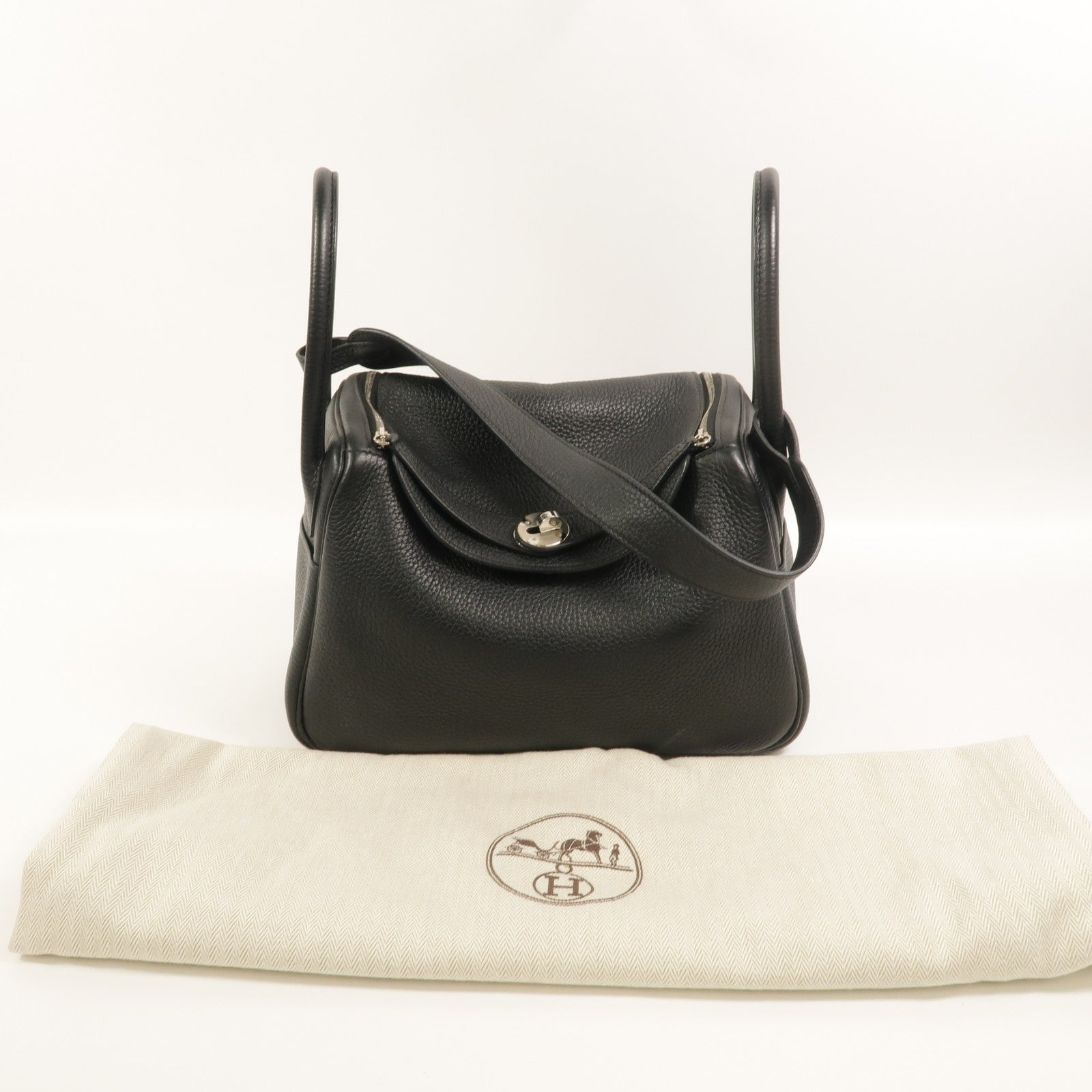 HERMES Clemence皮革Lindy 26手挽肩背兩用袋Noir