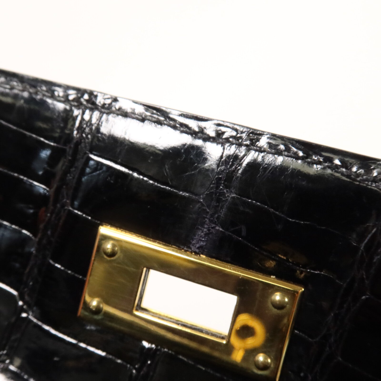 HERMES 鱷魚皮革Kelly 28手挽肩背兩用袋Noir