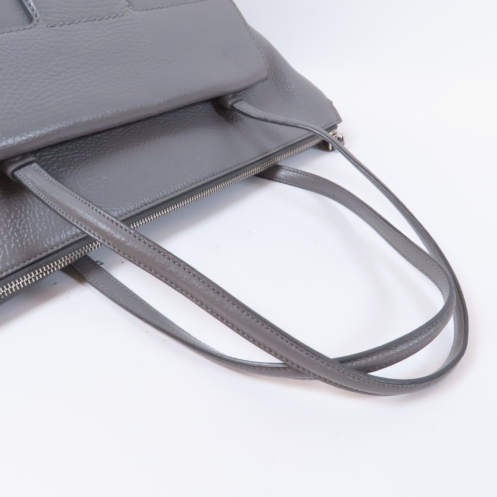 TOD'S 牛皮皮革Tote Bag銀扣肩背袋灰色