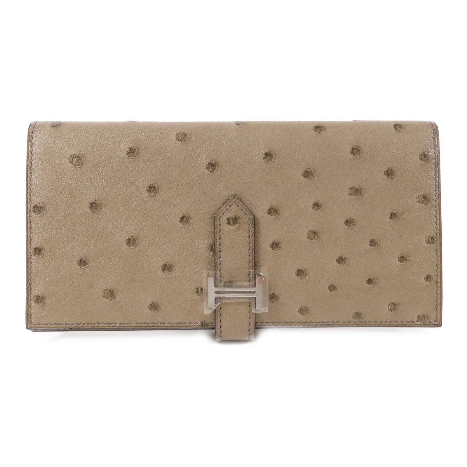 HERMES 鴕鳥皮革Bearn Long Wallet銀扣長錢包