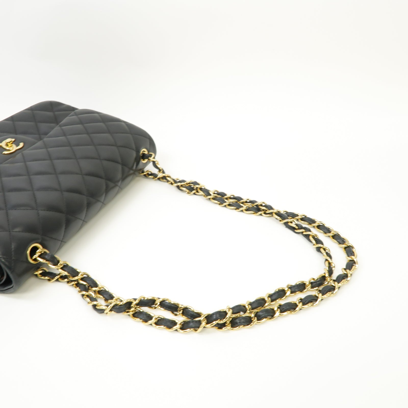 CHANEL 【激減優惠】菱格羊皮皮革Classic Jumbo金扣鏈帶肩背袋黒色