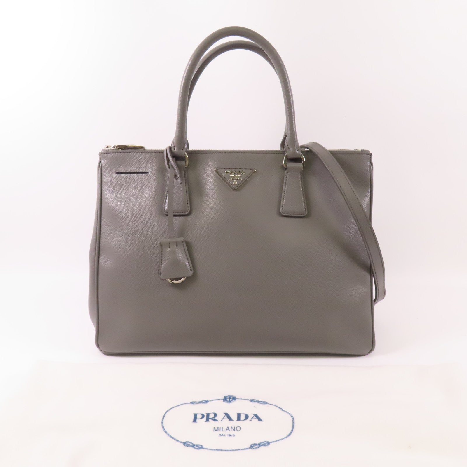 PRADA 牛皮皮革2 Way Bag銀扣手挽肩背兩用袋