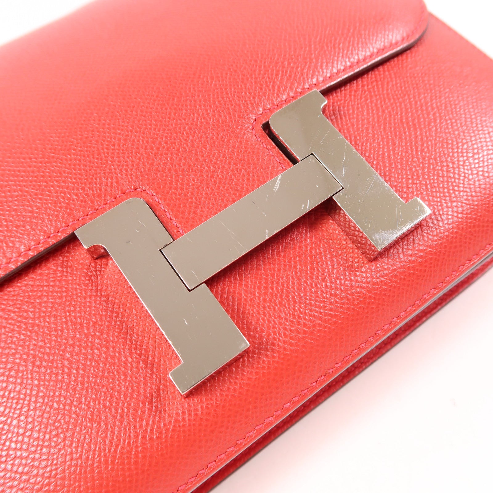 HERMES【激減優惠】 Epsom皮革Constance 24銀扣肩背袋Rouge Casaque