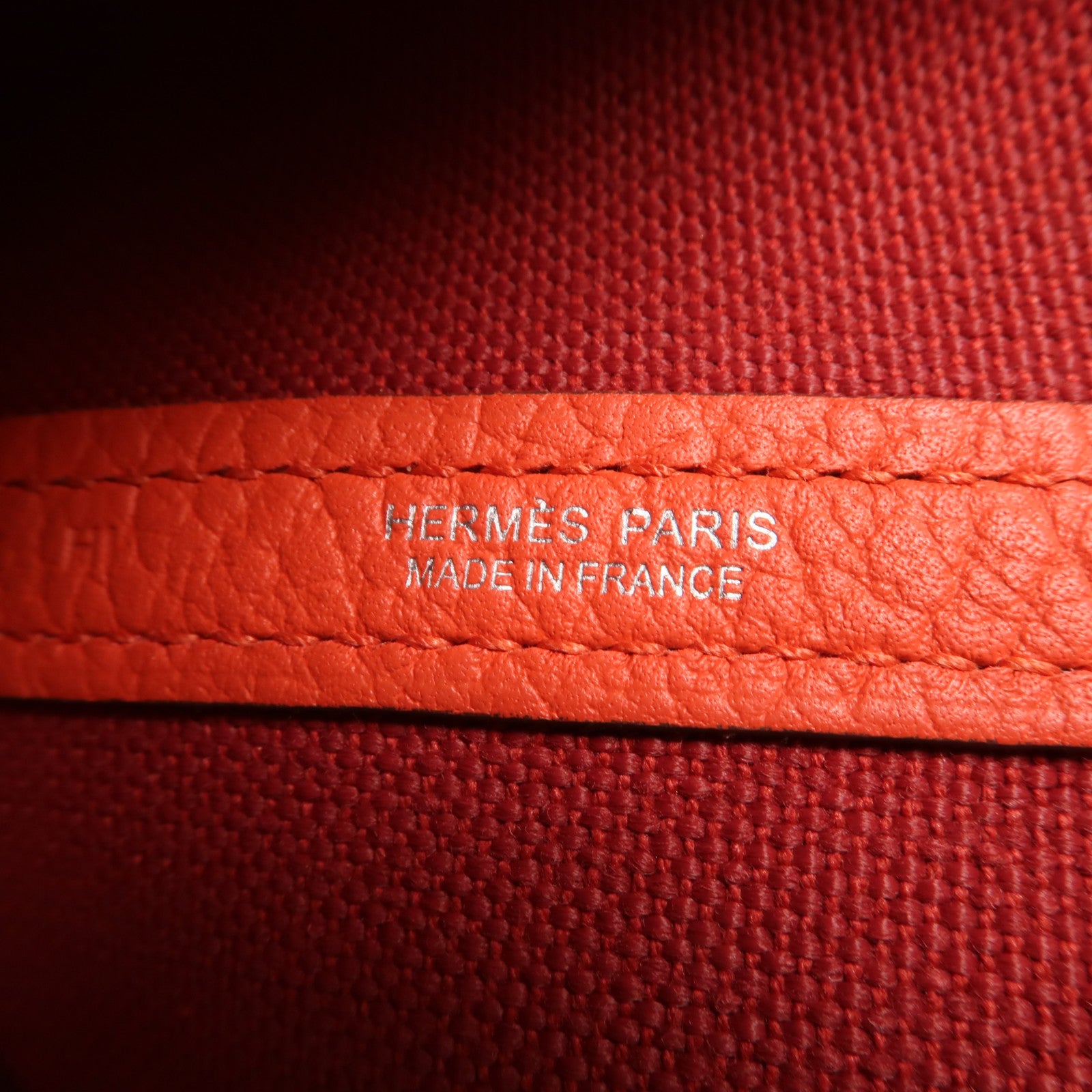 HERMES 【激減優惠】帆布GardenParty PM銀扣手挽袋Rouge Tomate/Capucin