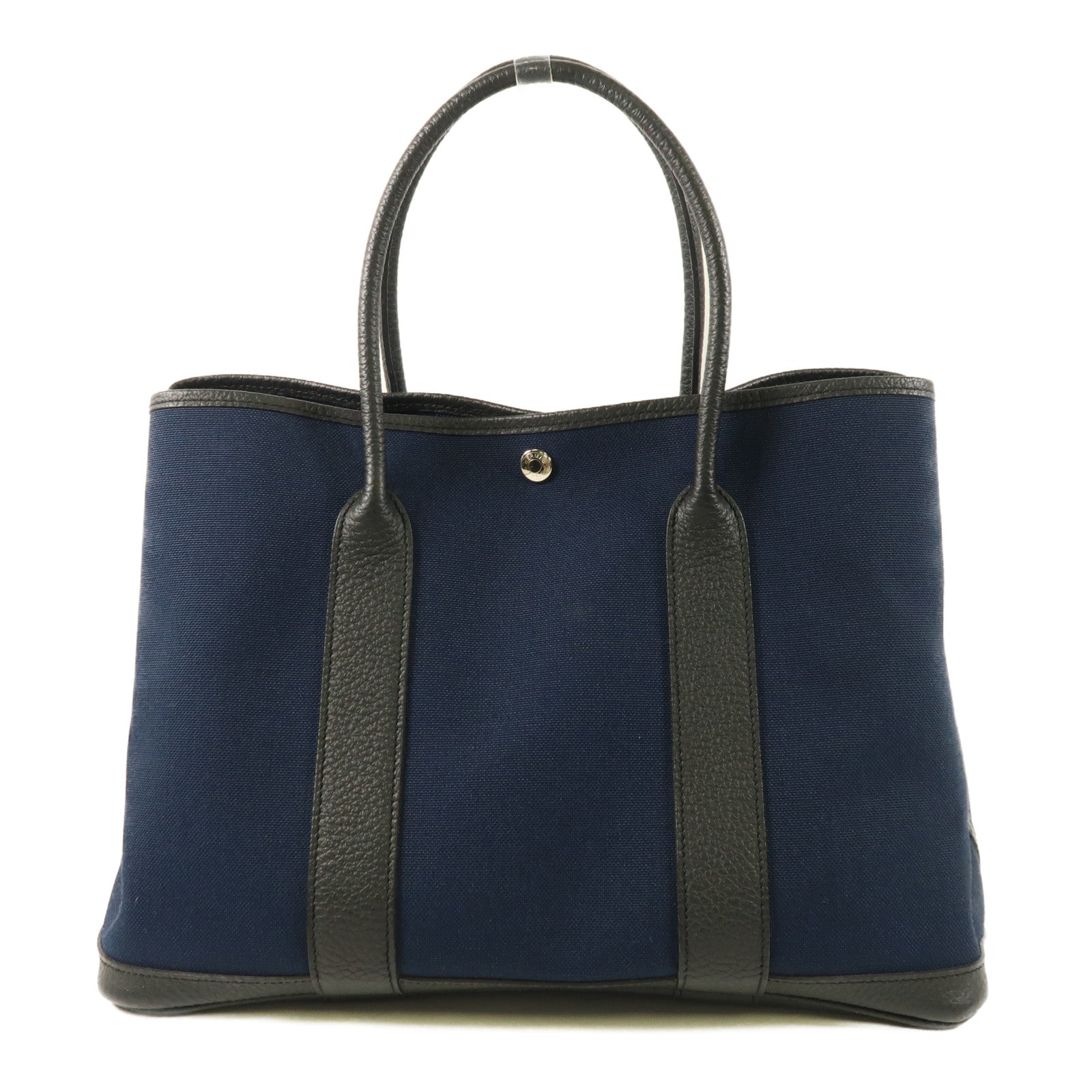HERMES 帆布Garden Party PM銀扣手挽袋Bleu Indigo