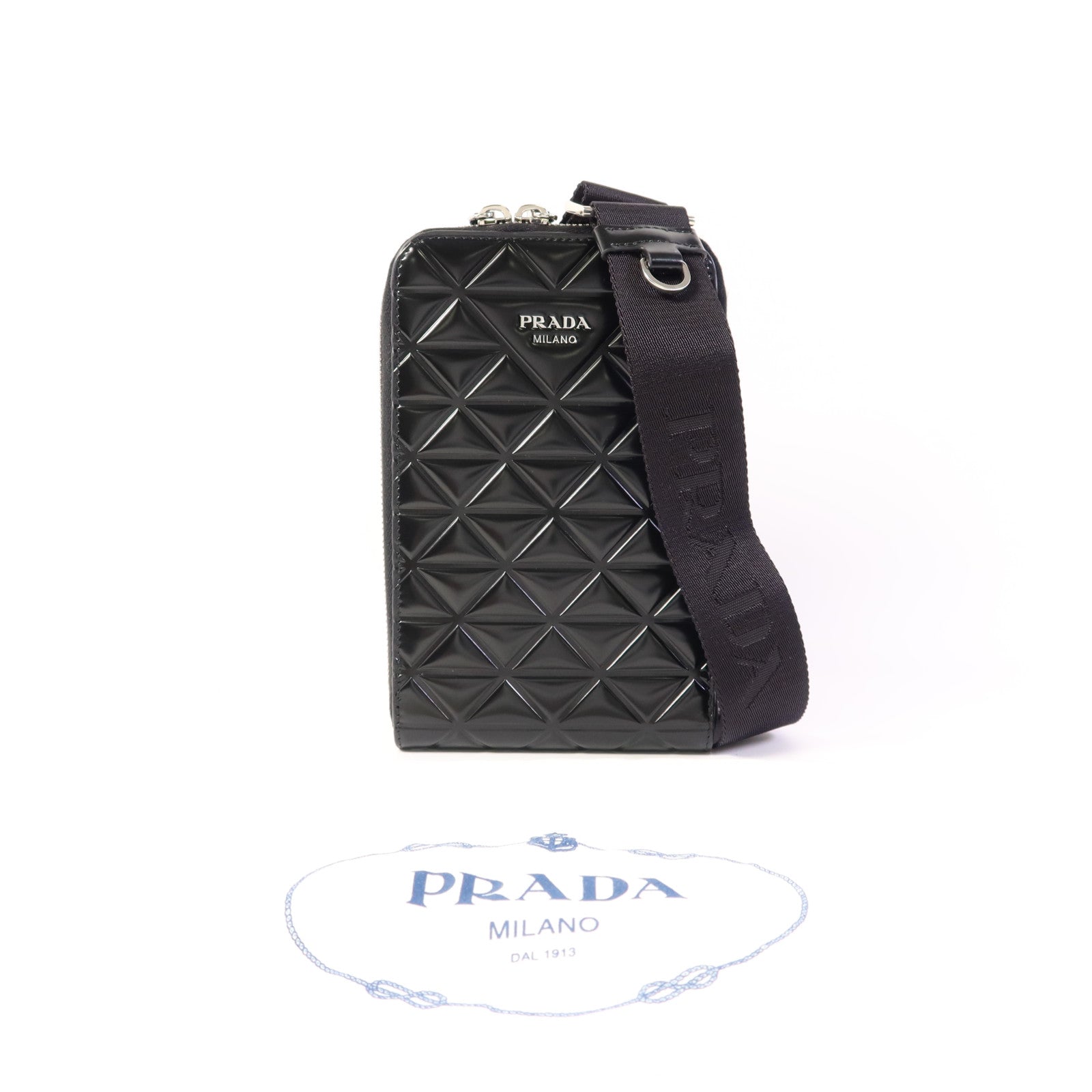 PRADA 牛皮皮革Phone Case銀扣手機肩背袋
