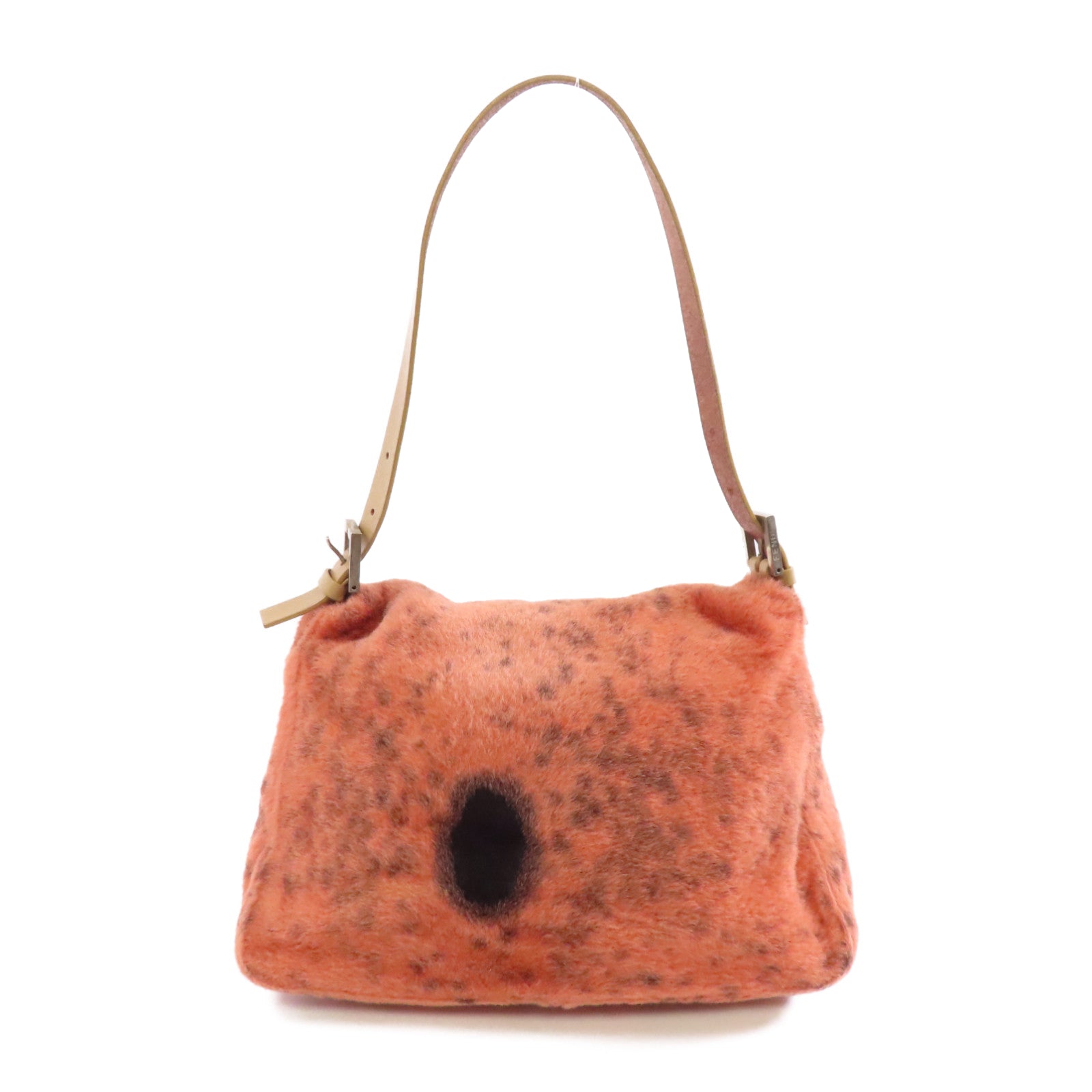 FENDI 斑點毛皮Shoulder Bag銀扣肩背袋橙色