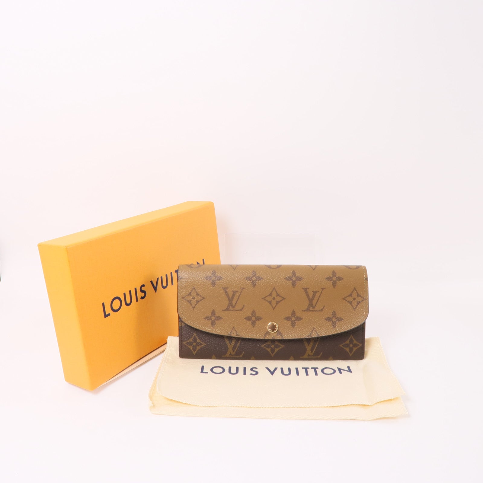 LOUIS VUITTON Monogram Reverse Emilie金扣長錢包棕色