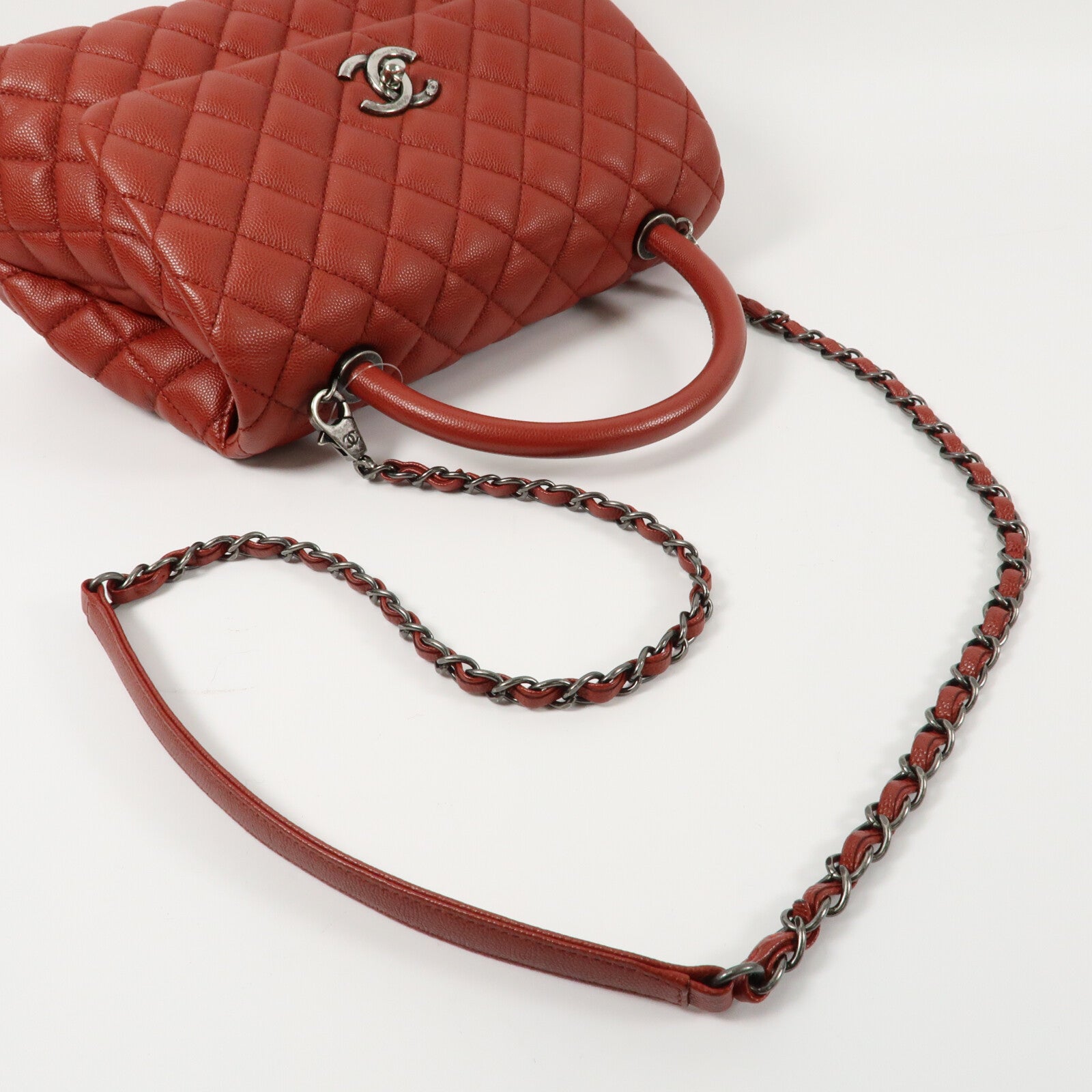 CHANEL 牛皮皮革COCO Handle Meclium鏈帶手挽肩背兩用袋