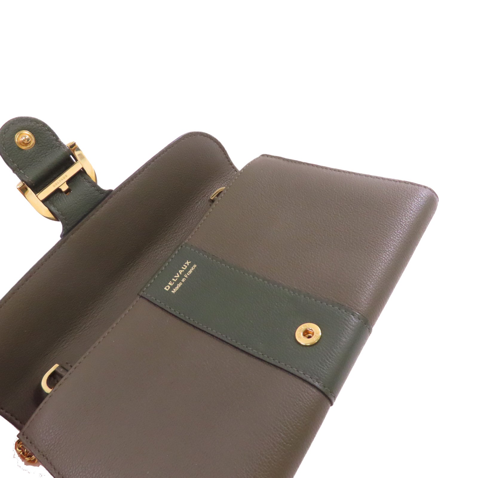 Delvaux 牛皮皮革Delvaux Brillant Wallet on Chain Shoulder Bag金扣鏈帶肩背袋深綠色
