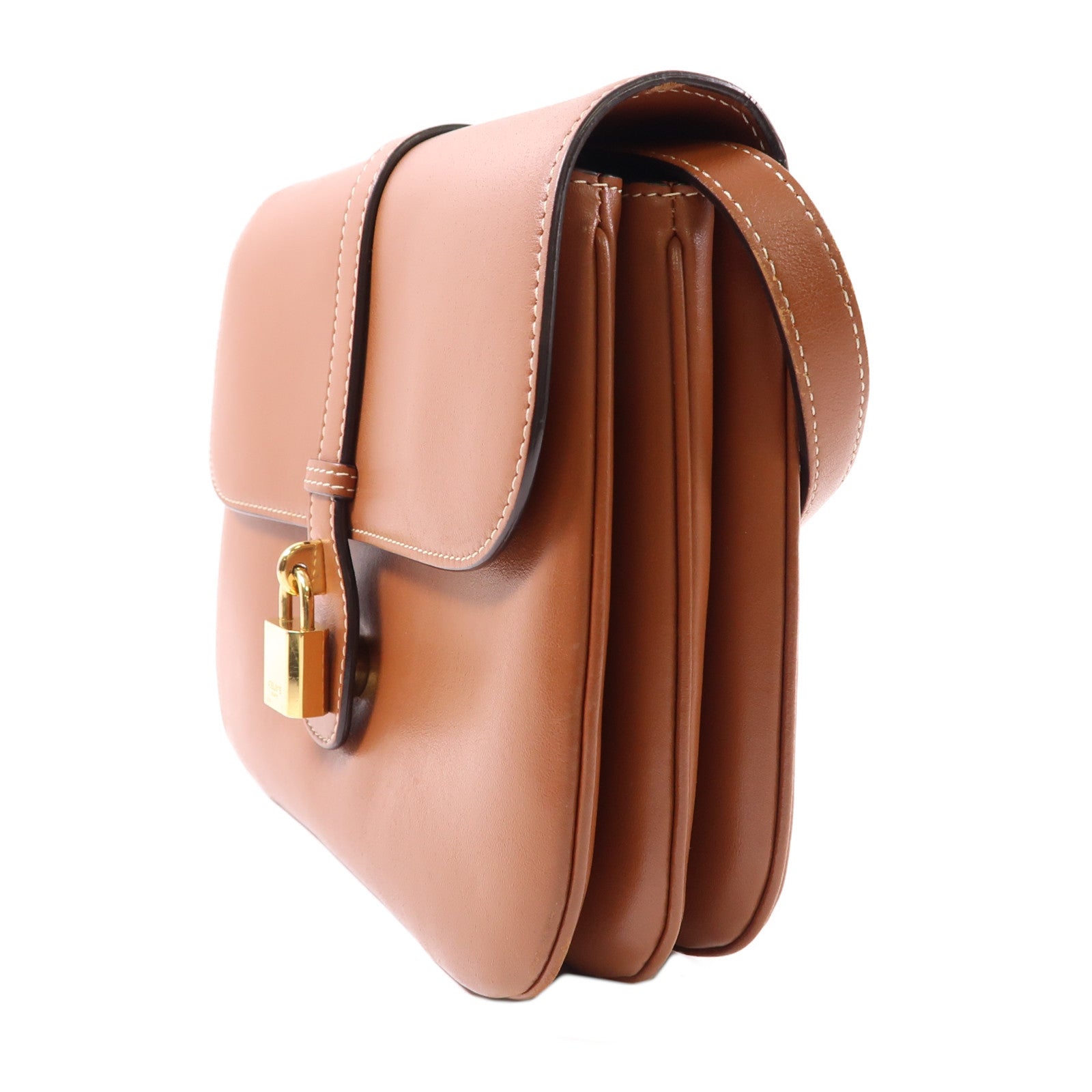 CELINE 牛皮皮革Medium Tabou金扣肩背袋啡色