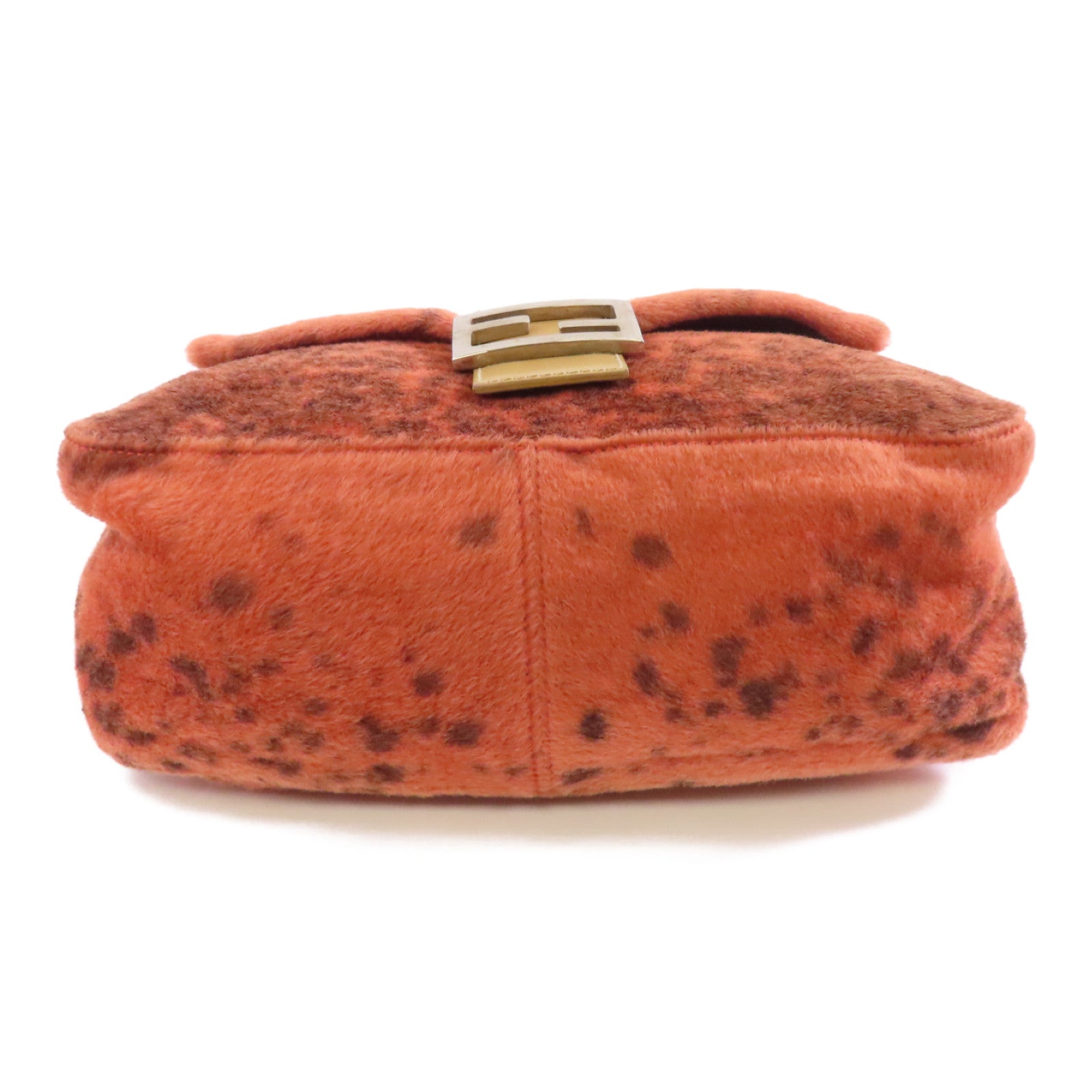 FENDI 斑點毛皮Shoulder Bag銀扣肩背袋橙色