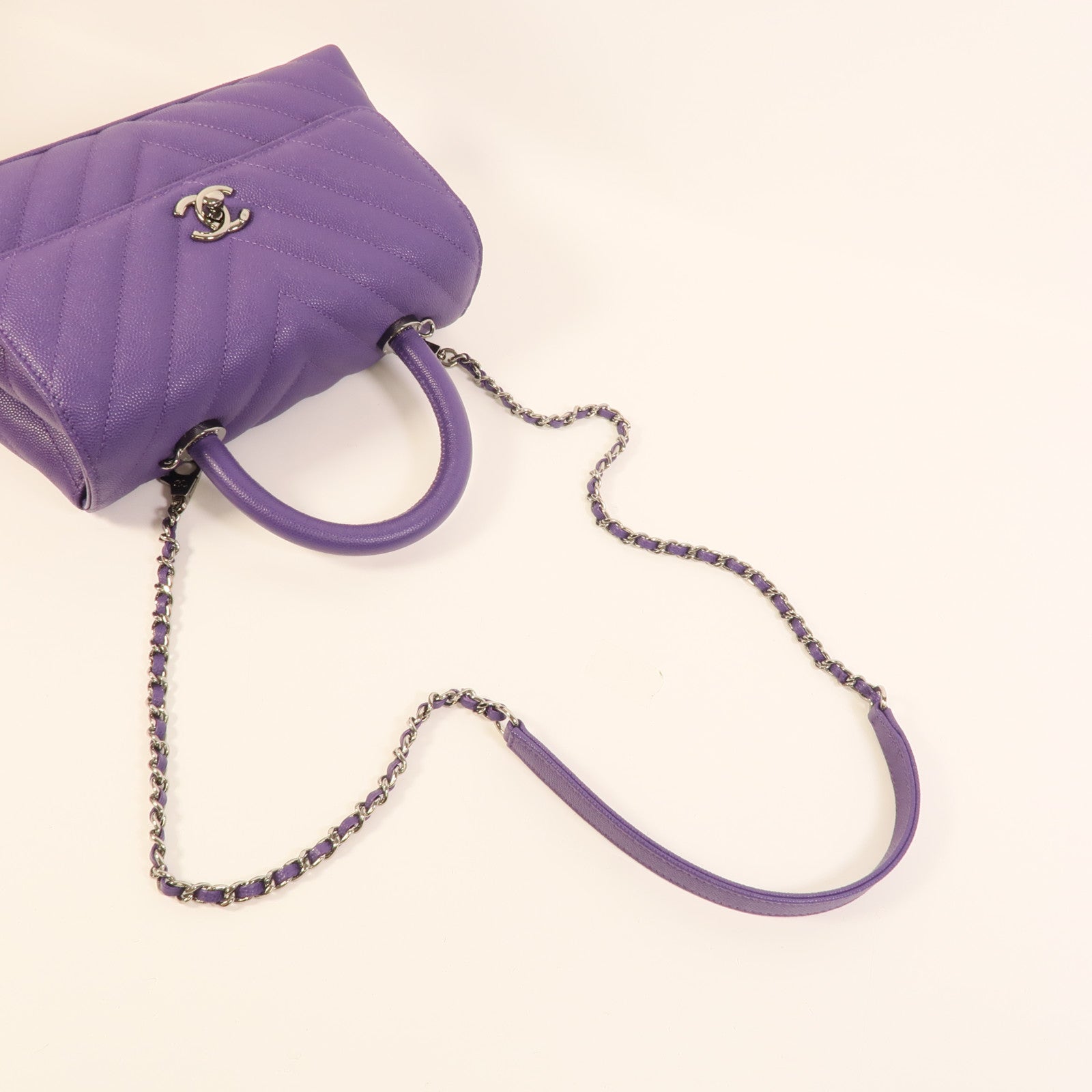 CHANEL 牛皮皮革Coco Handle Small鏈帶手挽肩背兩用袋