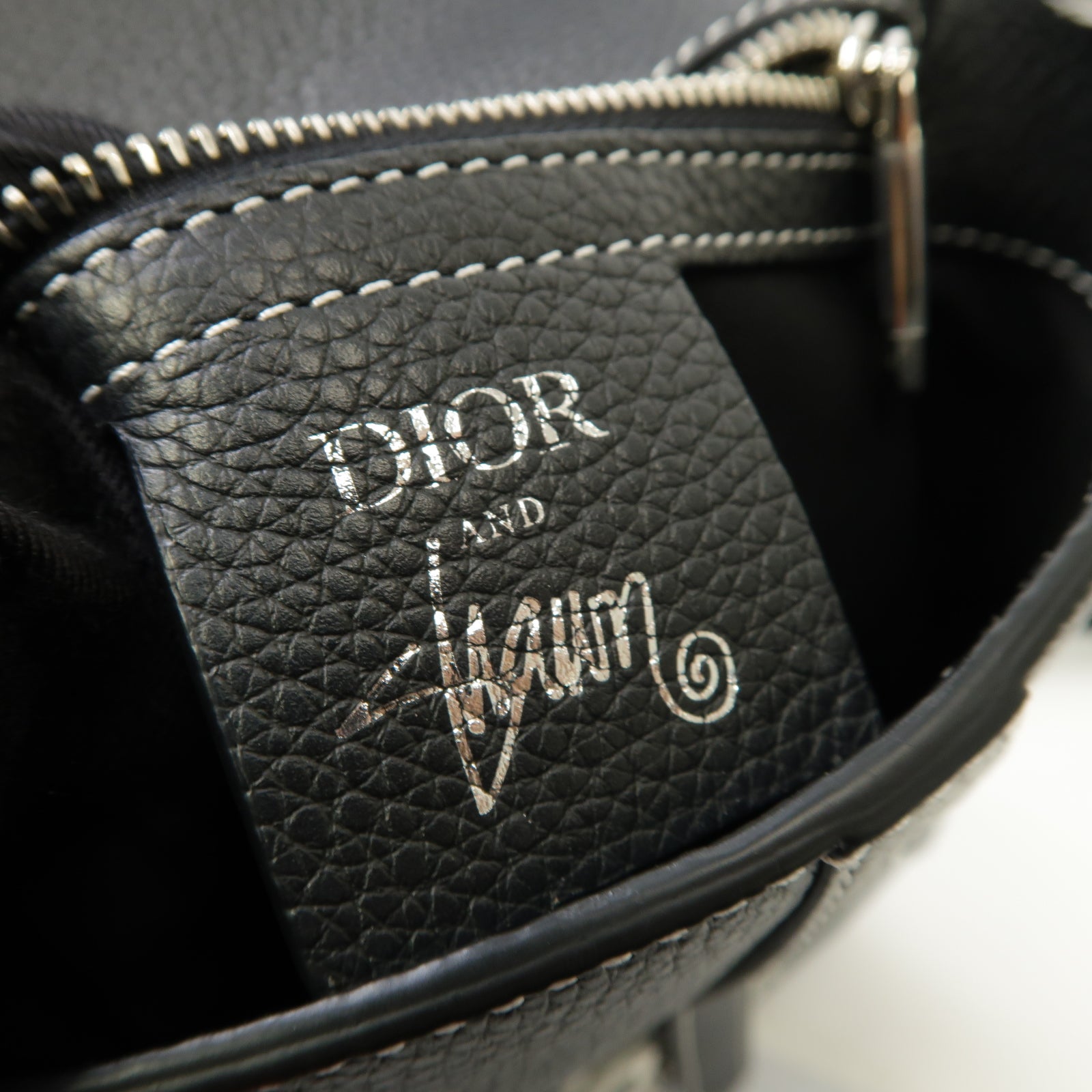 Dior 【激減優惠】牛皮皮革Dior x Shawn Stussy Saddle Pouch銀扣肩背袋黑色