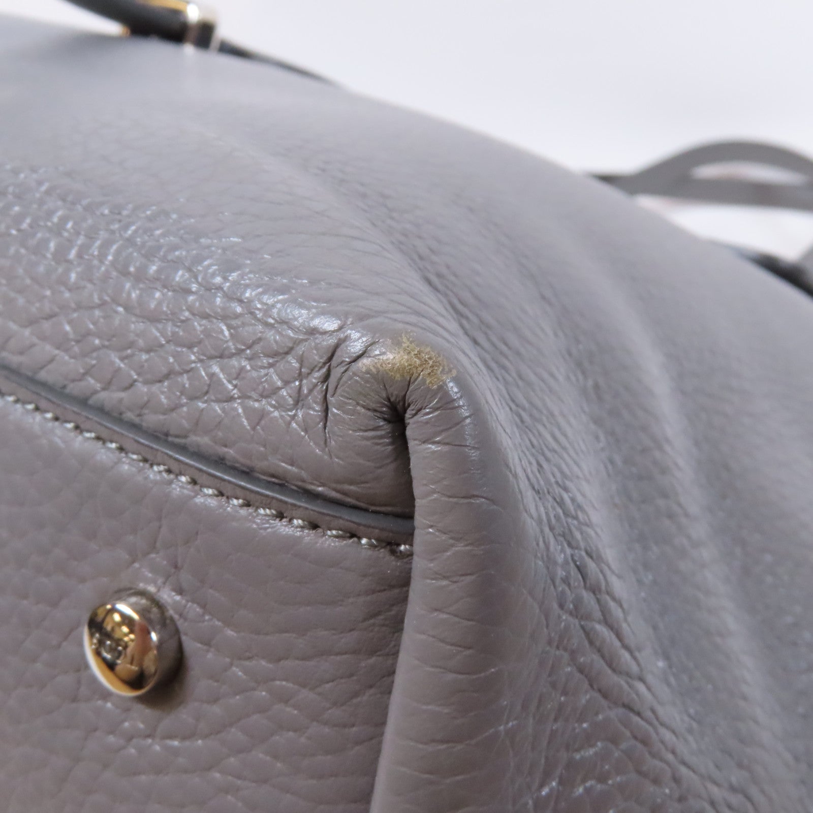 TOD'S 牛皮皮革Tote Bag銀扣肩背袋灰色