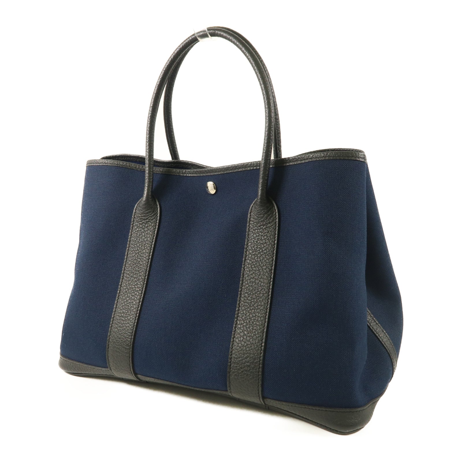 HERMES 帆布Garden Party PM銀扣手挽袋Bleu Indigo