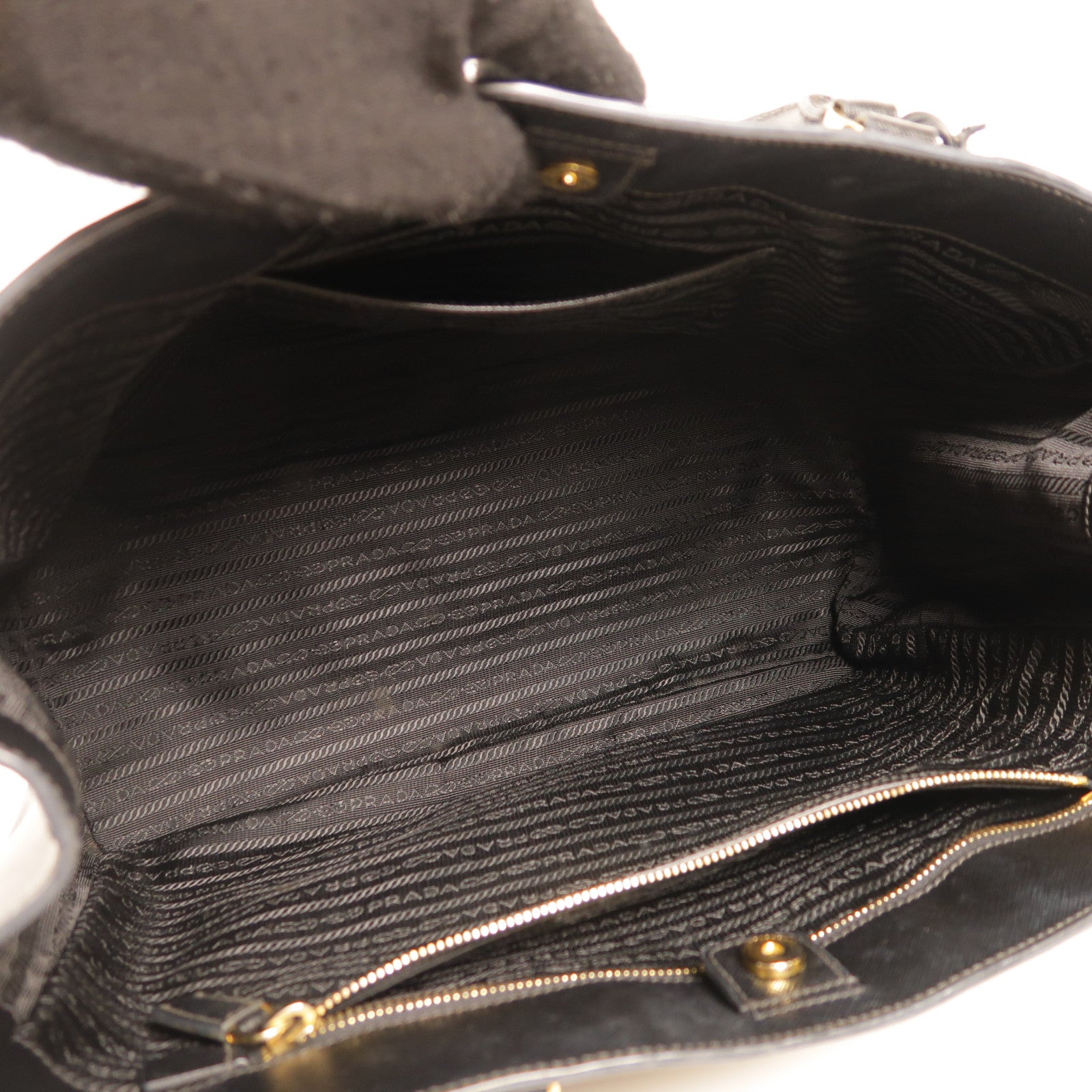 PRADA GHW Saffiano Large Hand Bag Calfskin Leather Black
