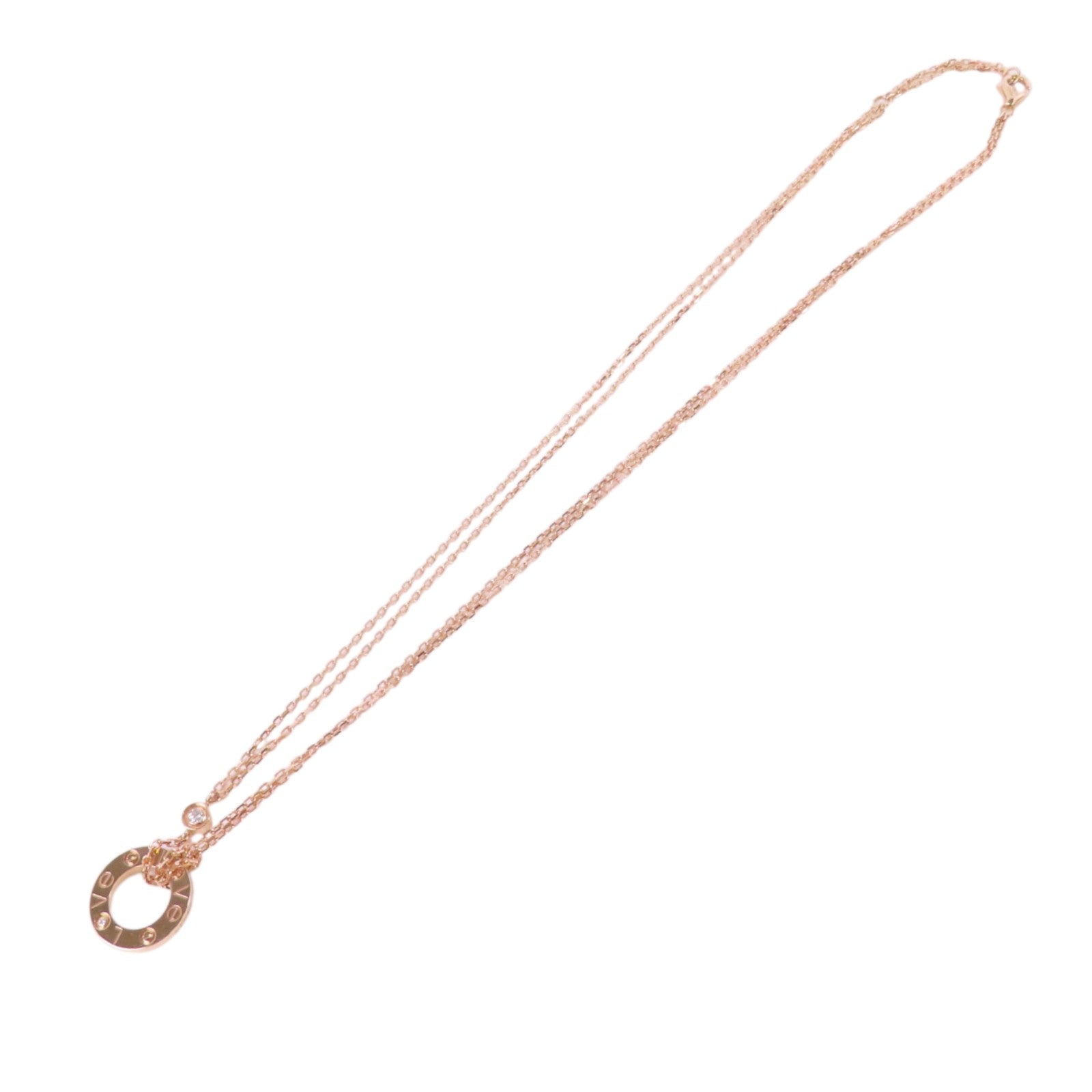 CARTIER 18K玫瑰金Love Diamond Necklace金扣鑽石項鏈