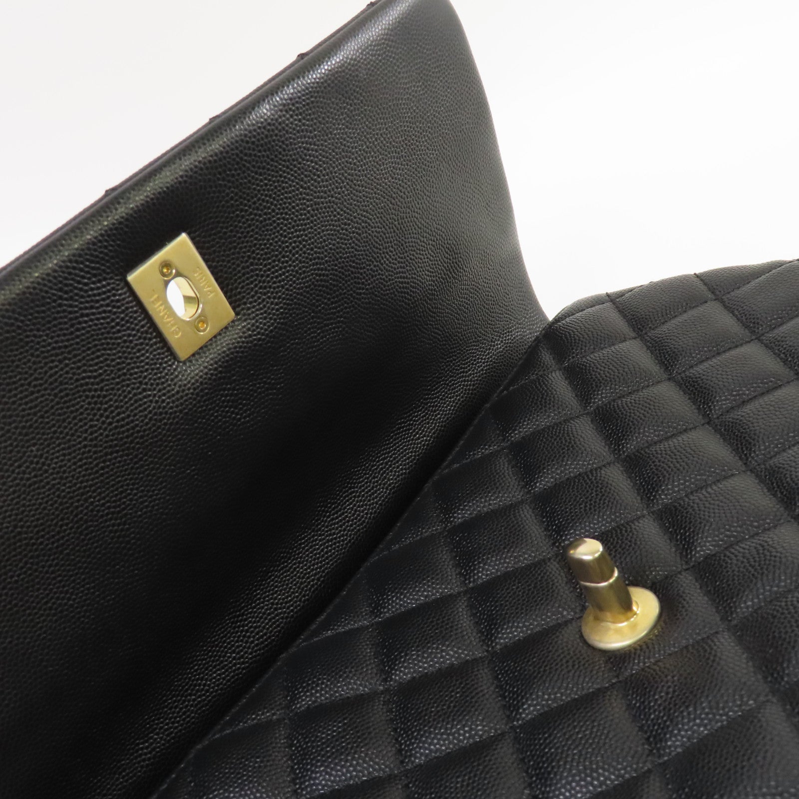CHANEL Caviar皮革/Lizard皮革2Way Chain Shoulder Bag金扣手挽肩背兩用袋黑色