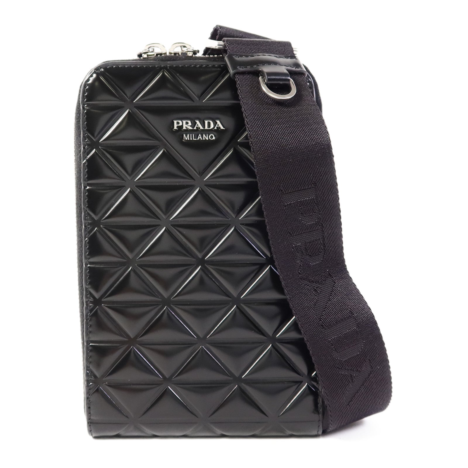 PRADA 牛皮皮革Phone Case銀扣手機肩背袋