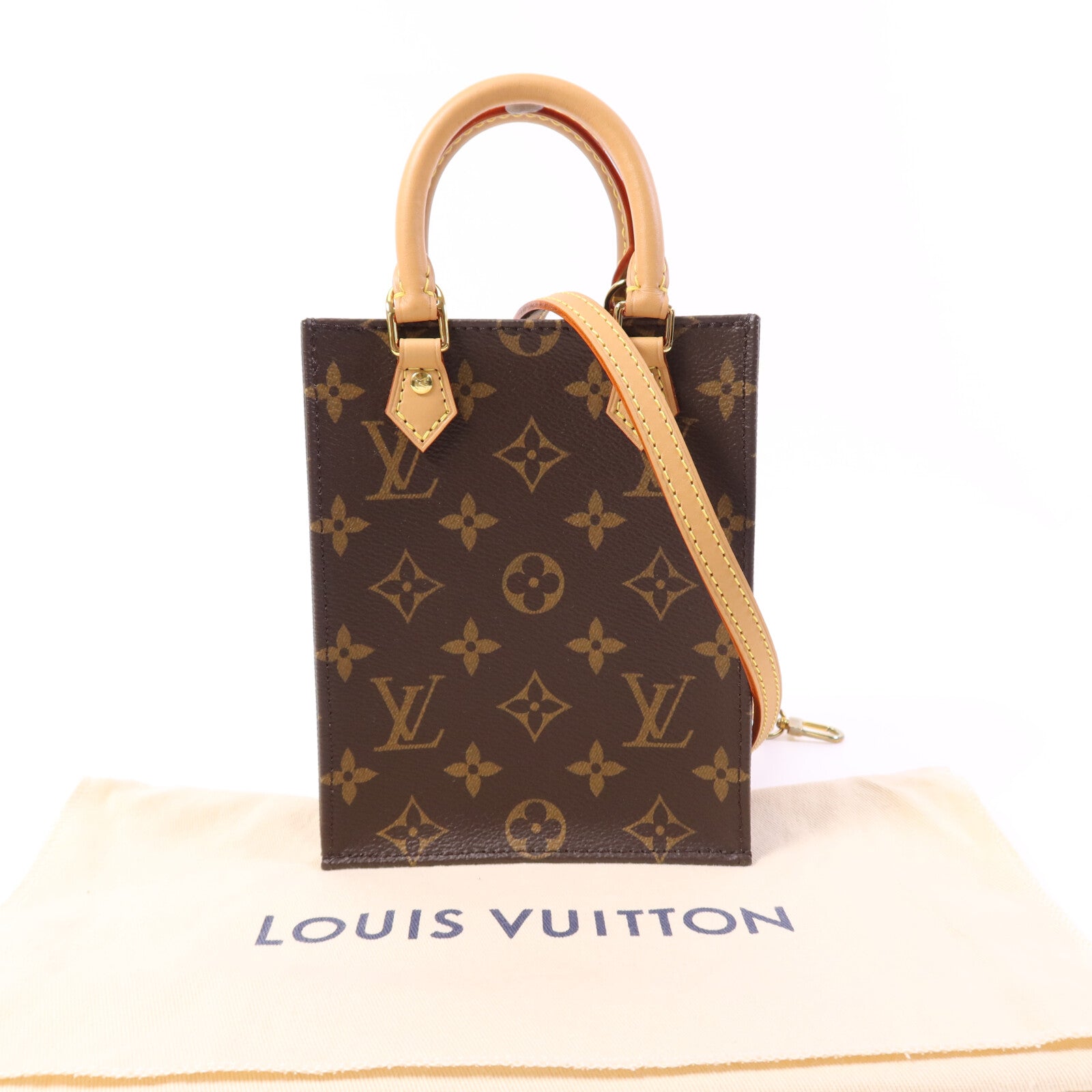 LOUIS VUITTON Monogram Petit Sac Plat金扣手挽肩背兩用袋