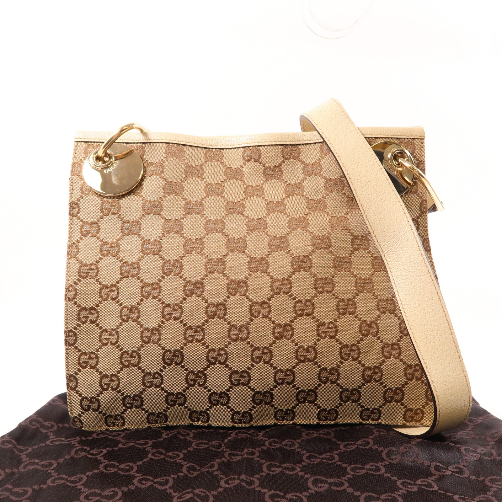 GUCCI 帆布/皮革Shoulder Bag金扣肩背袋