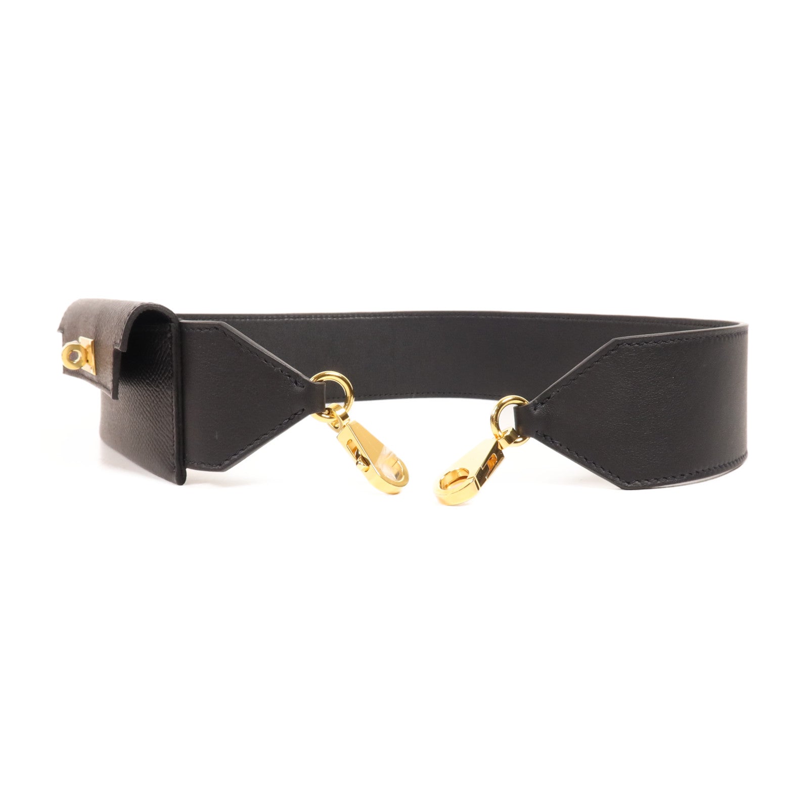 HERMES 【激減優惠】Epsom/Swift皮革Kelly Pocket Strap金扣肩帶Noir