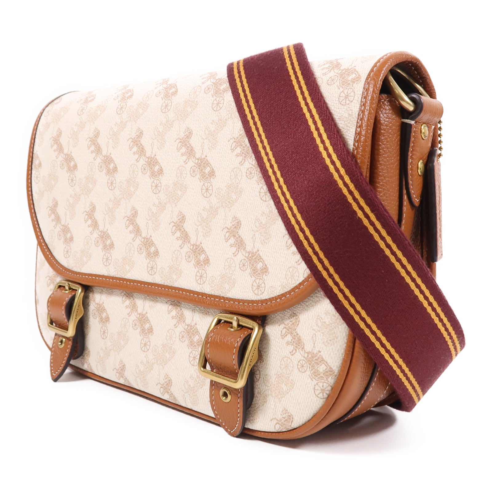 COACH GHW Field Messenger Bag 2 Way Shoulder Bag C8470 Coated Canvas White/Brown