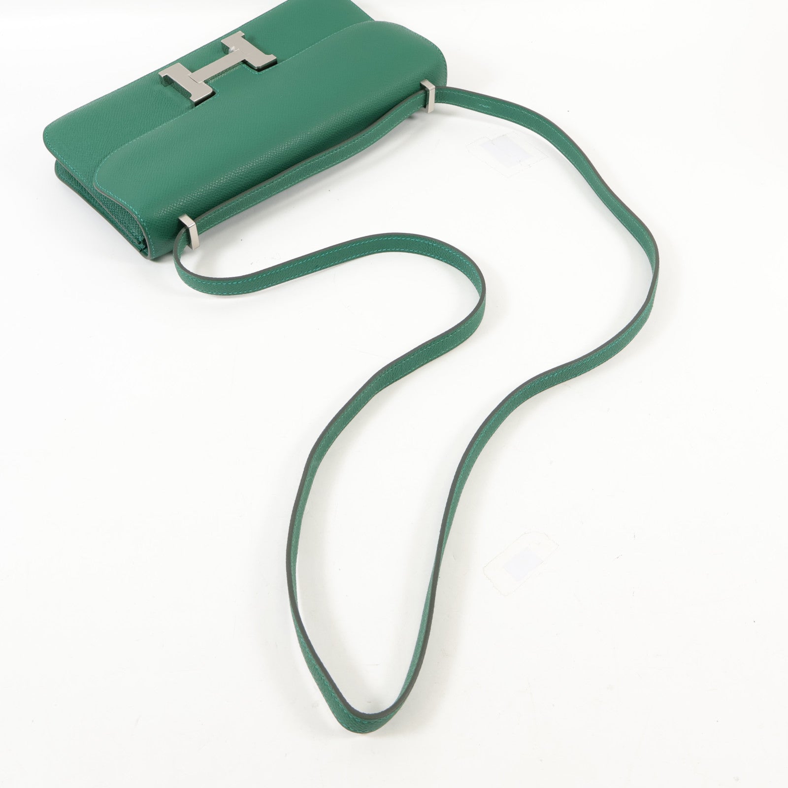 HERMES Epsom皮革Constance Elan銀扣肩背袋Vert Moyen