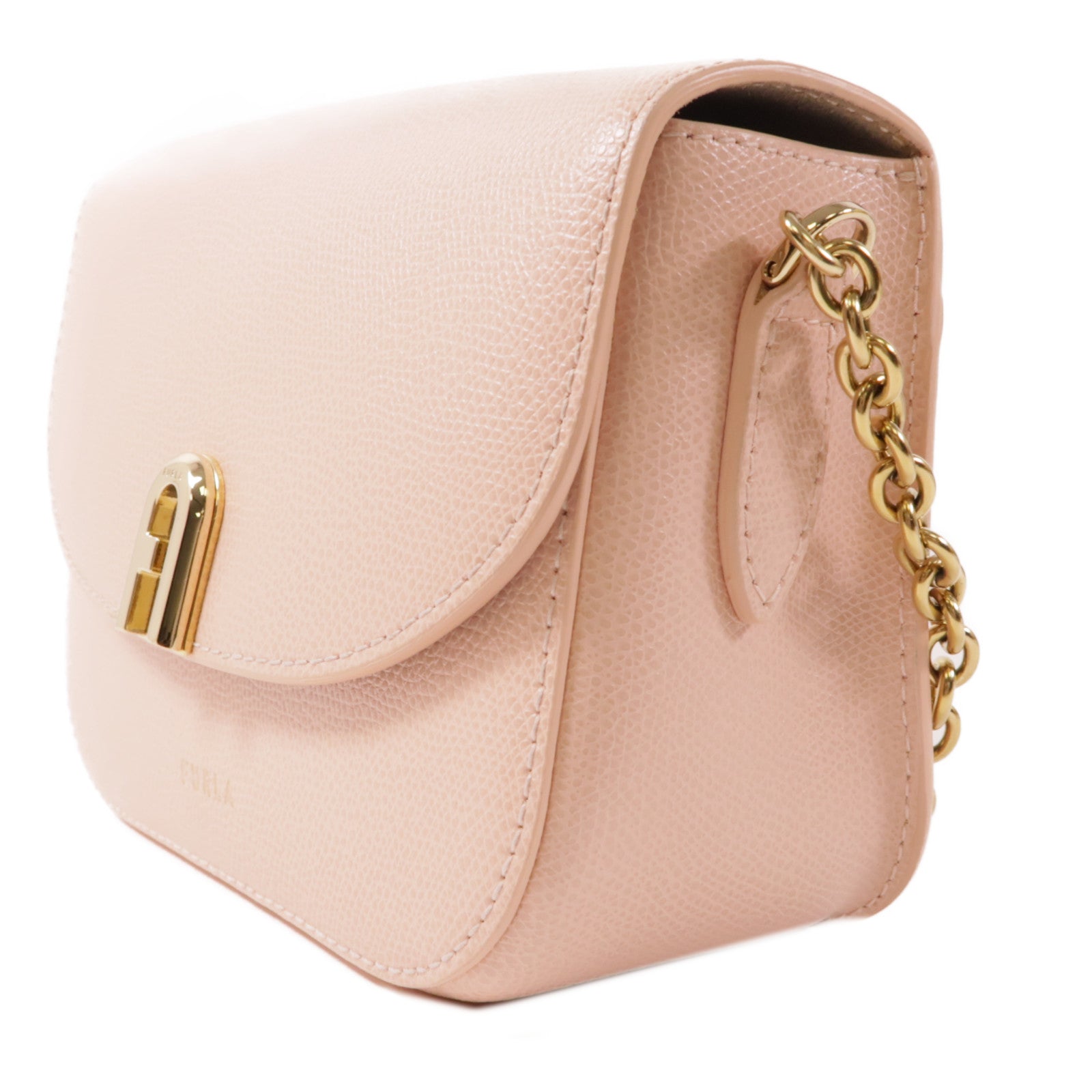 Furla 牛皮皮革Chain Shoulder金扣鏈帶肩背袋