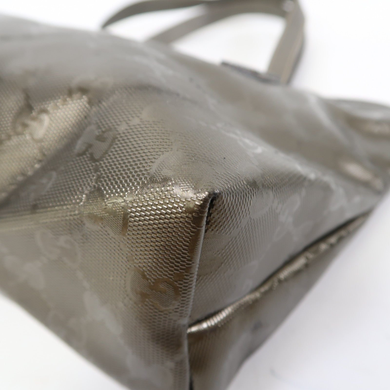 GUCCI 塗層帆布Tote Bag銀扣肩背袋古銅色