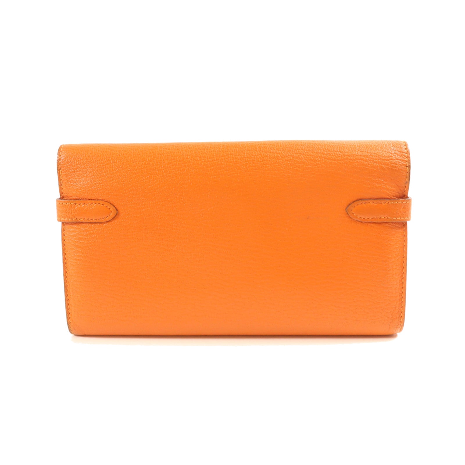 HERMES Chevre Mysore皮革Kelly Wallet金扣長錢包Orange