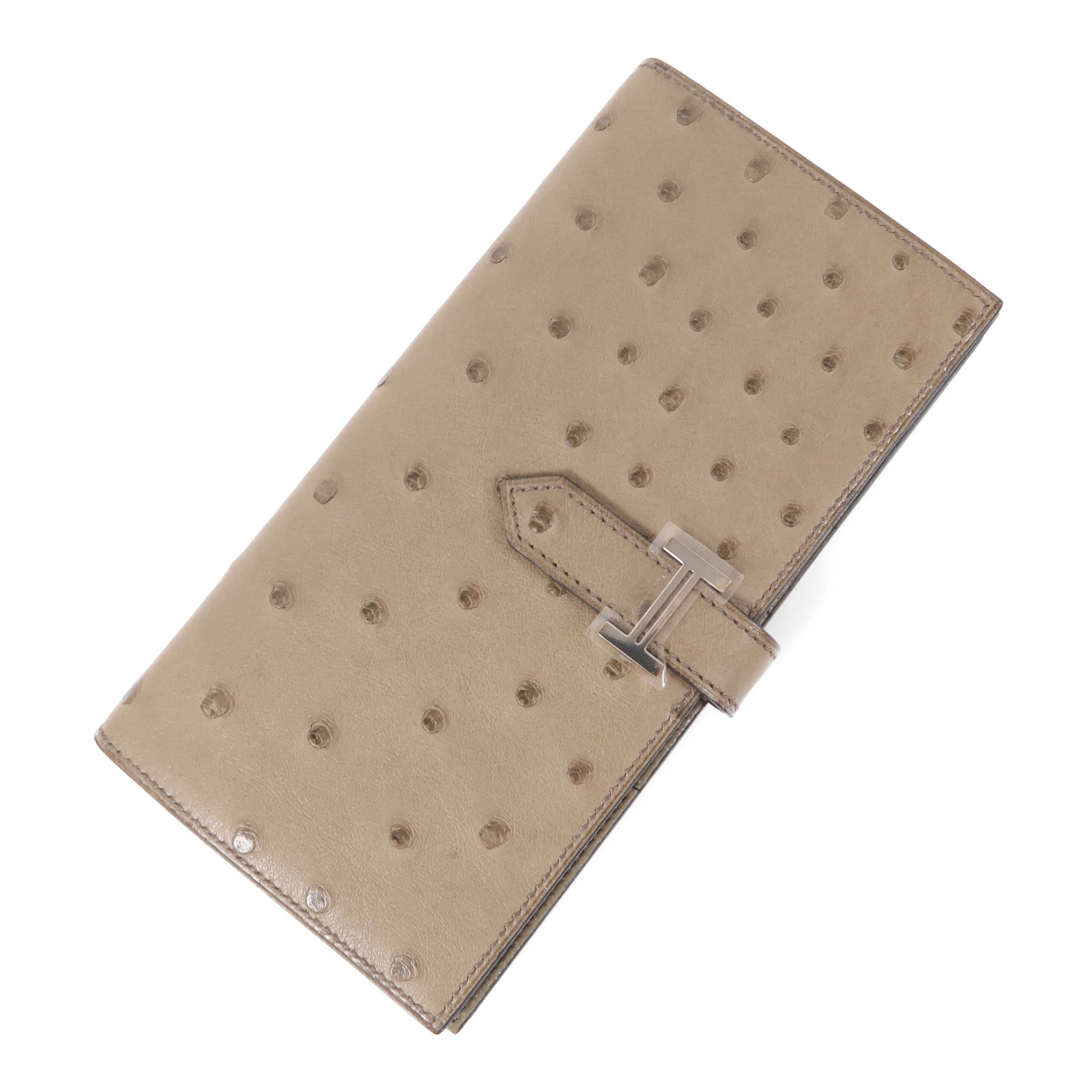 HERMES 鴕鳥皮革Bearn Long Wallet銀扣長錢包