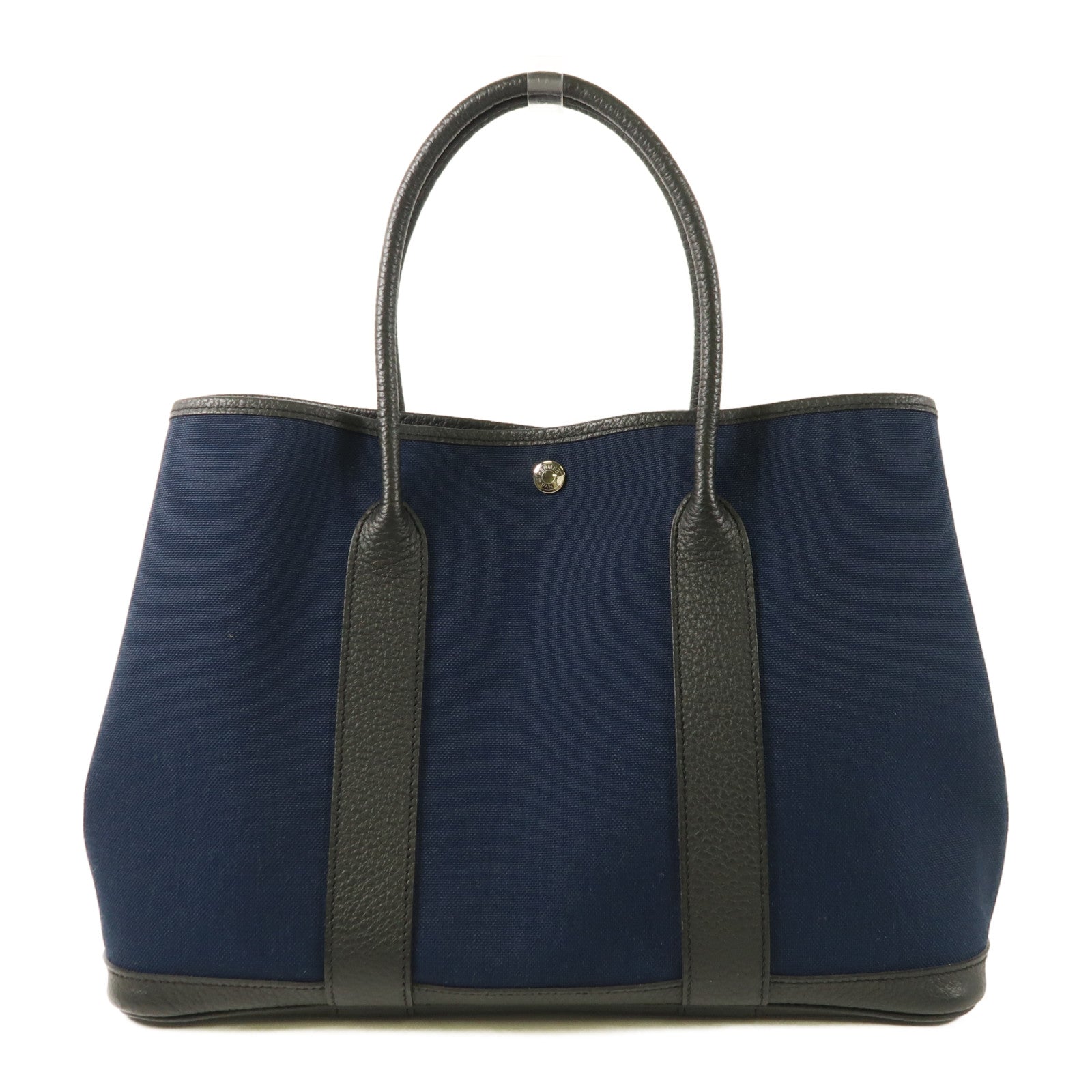 HERMES 帆布Garden Party PM銀扣手挽袋Bleu Indigo