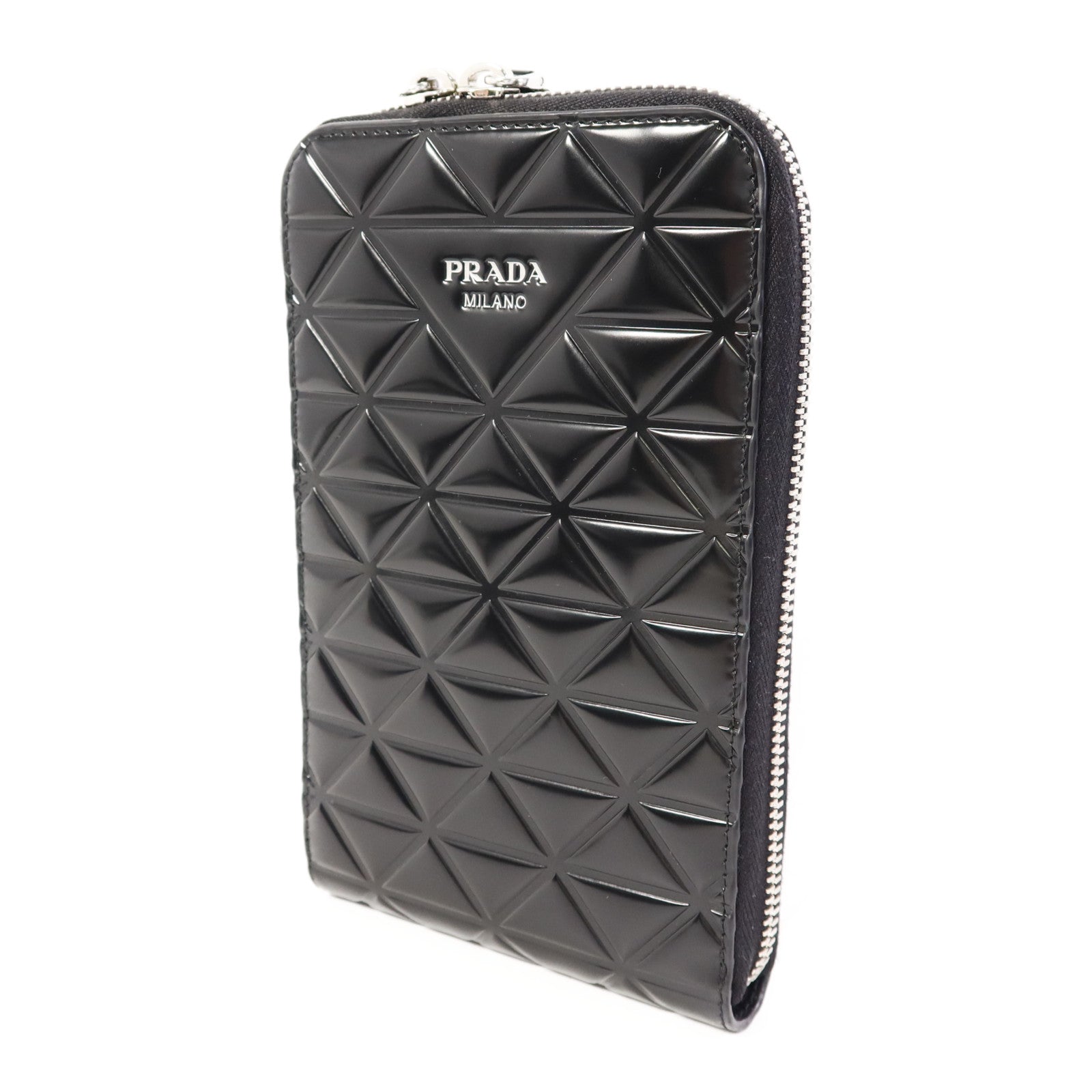 PRADA 牛皮皮革Phone Case銀扣手機肩背袋